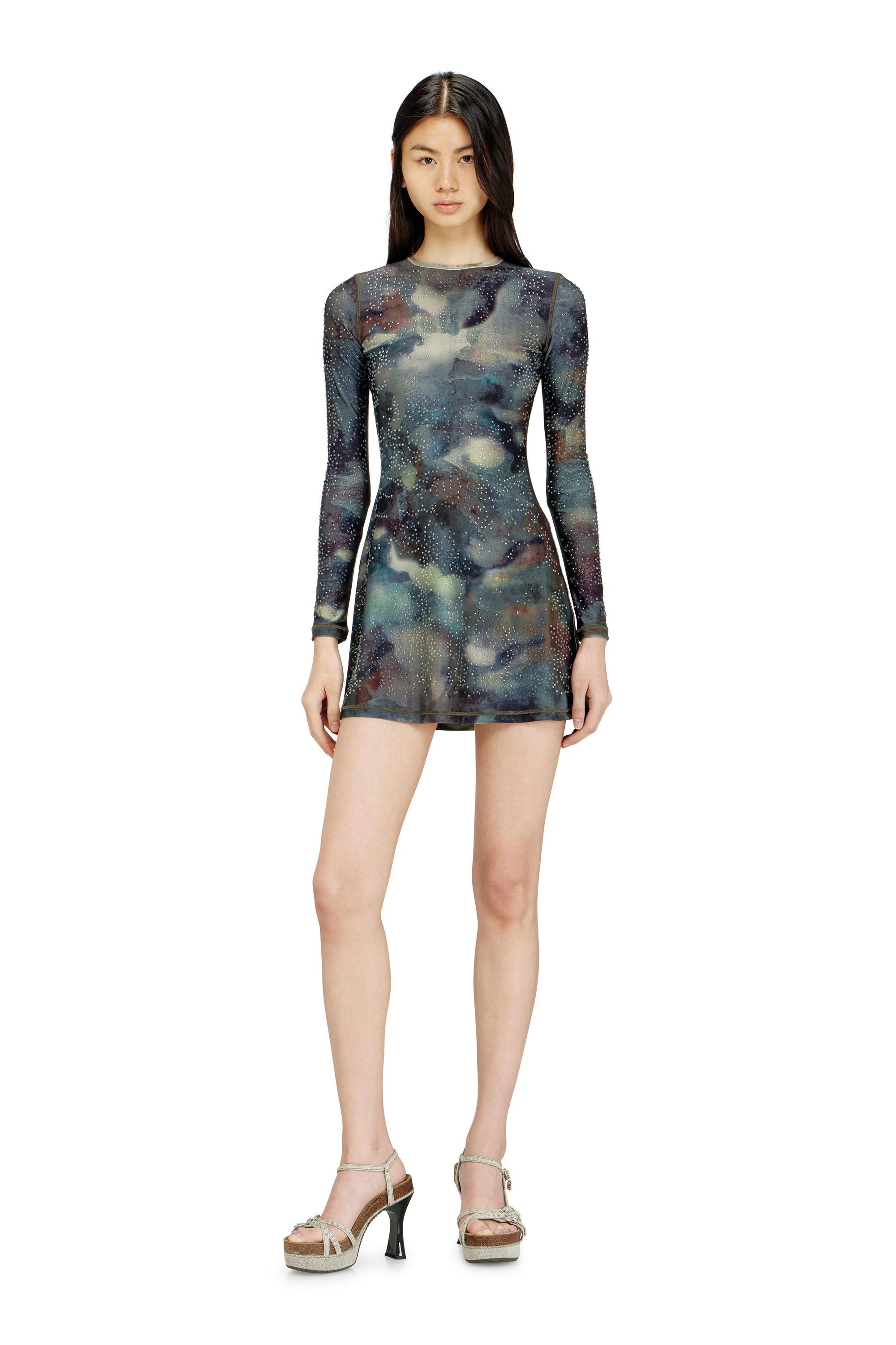 knee length dresses for ladies Diesel black long sleeve mesh dress