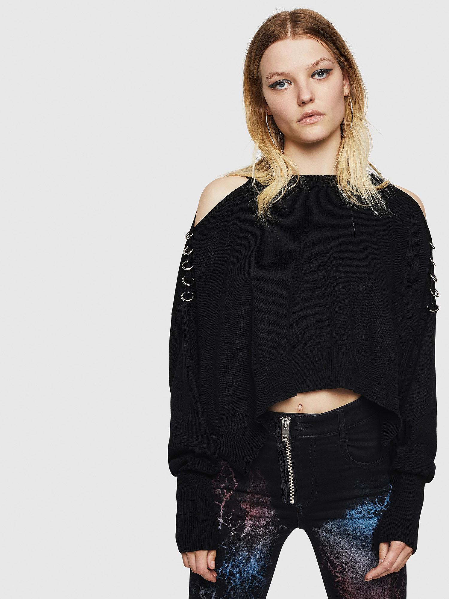 DIESEL Synthetic Knit Top With Cutout Shoulders in Black Lyst