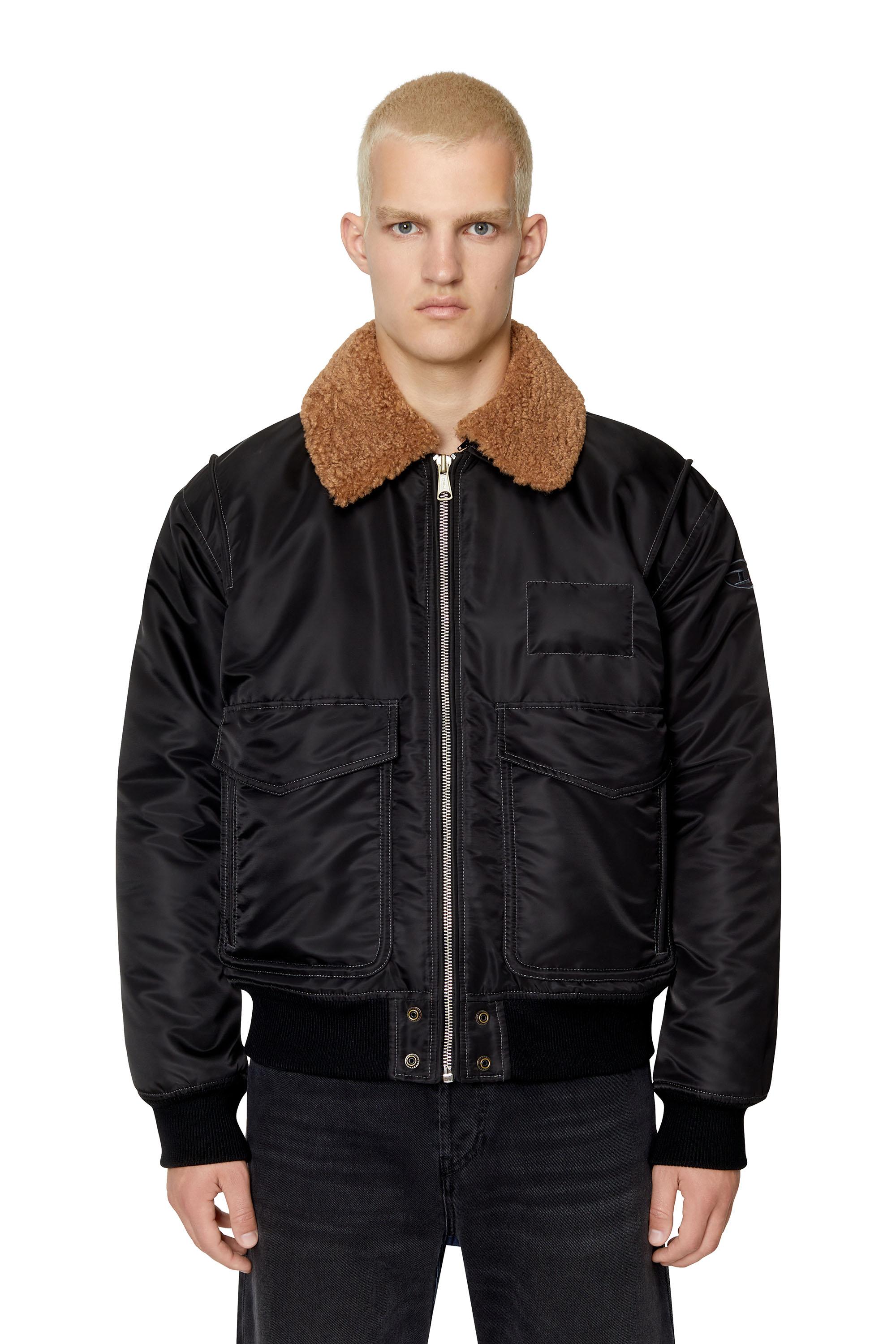 DIESEL Padded Bomber Jacket With Fuzzy Collar in Black for Men | Lyst