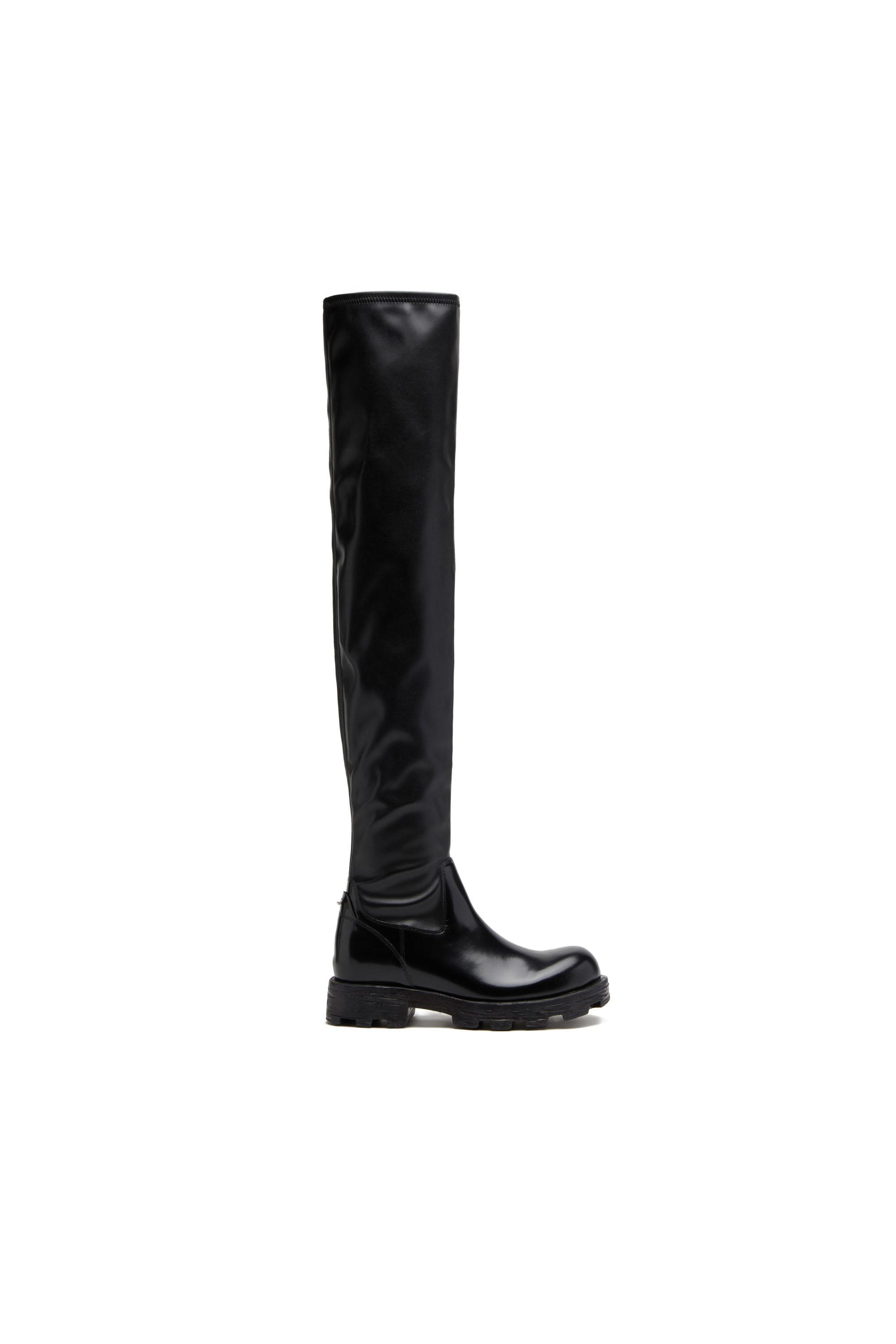 DIESEL Over-the-knee Boots In Glossy Leather in Black | Lyst