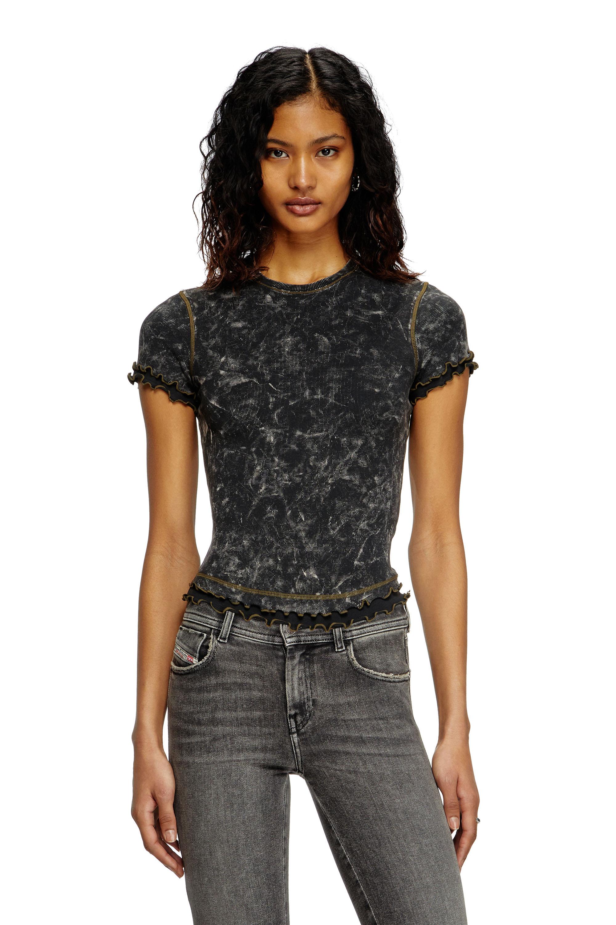 トップス DISEL Marbled T-shirt with ruffled trims DIESEL Marbled T-Shirt With Ruffled Trims in Black | Lyst