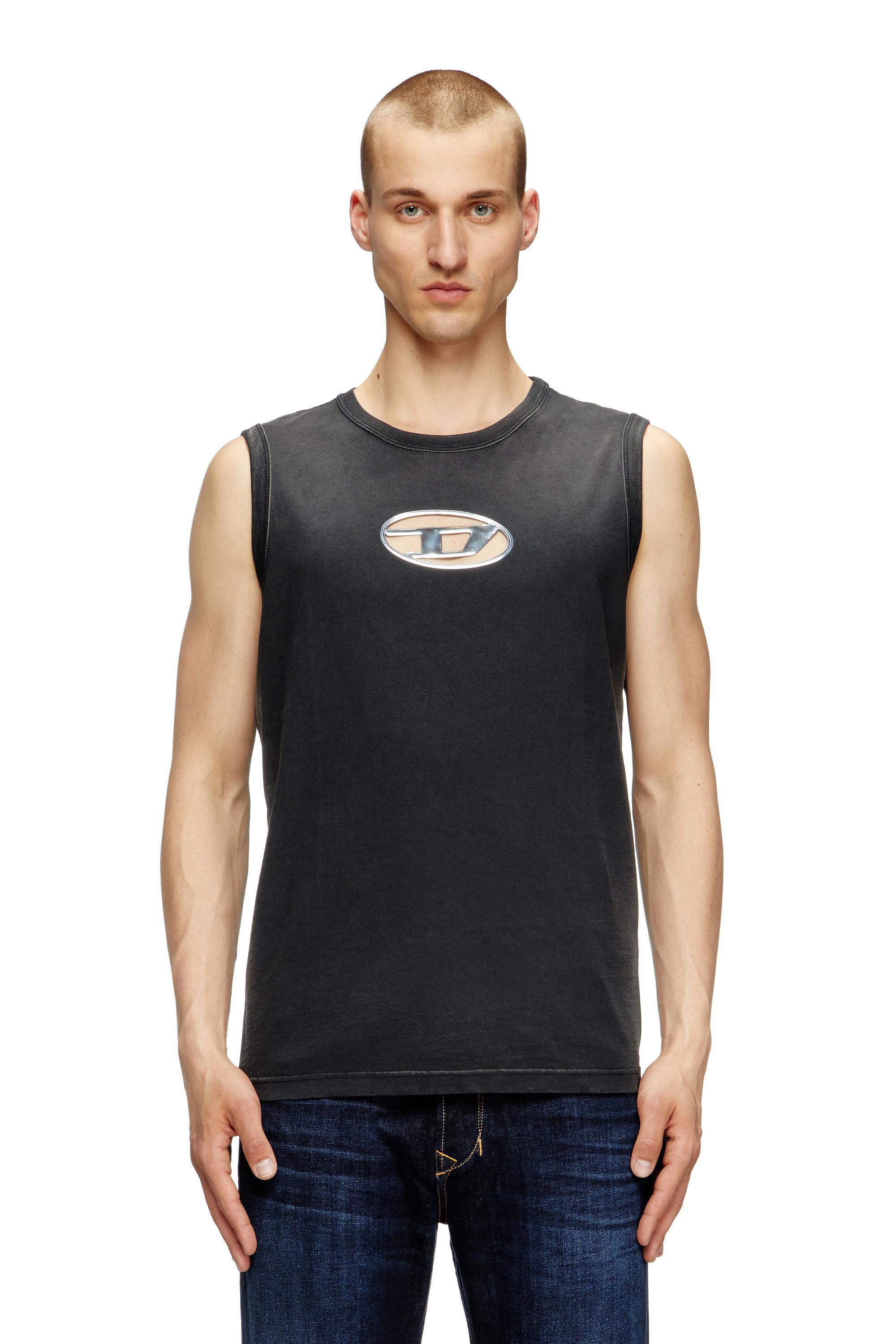 DIESEL T-Brico Faded Tank Top With Puffy Oval D in Black for DIESEL T-Brico Faded Tank Top With Puffy Oval D in Black for