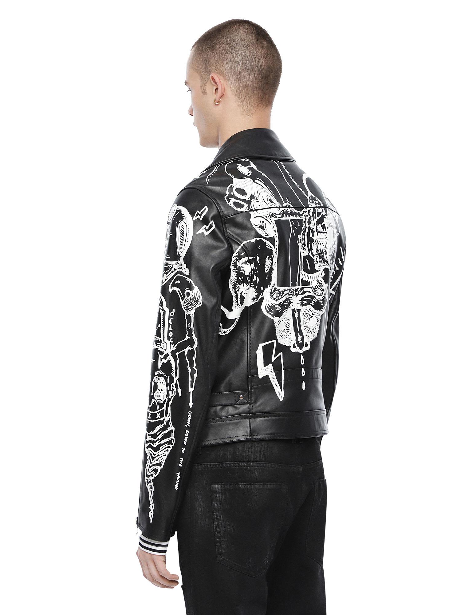 DIESEL Leather Jacket With Graffiti Print in Black for Men Lyst