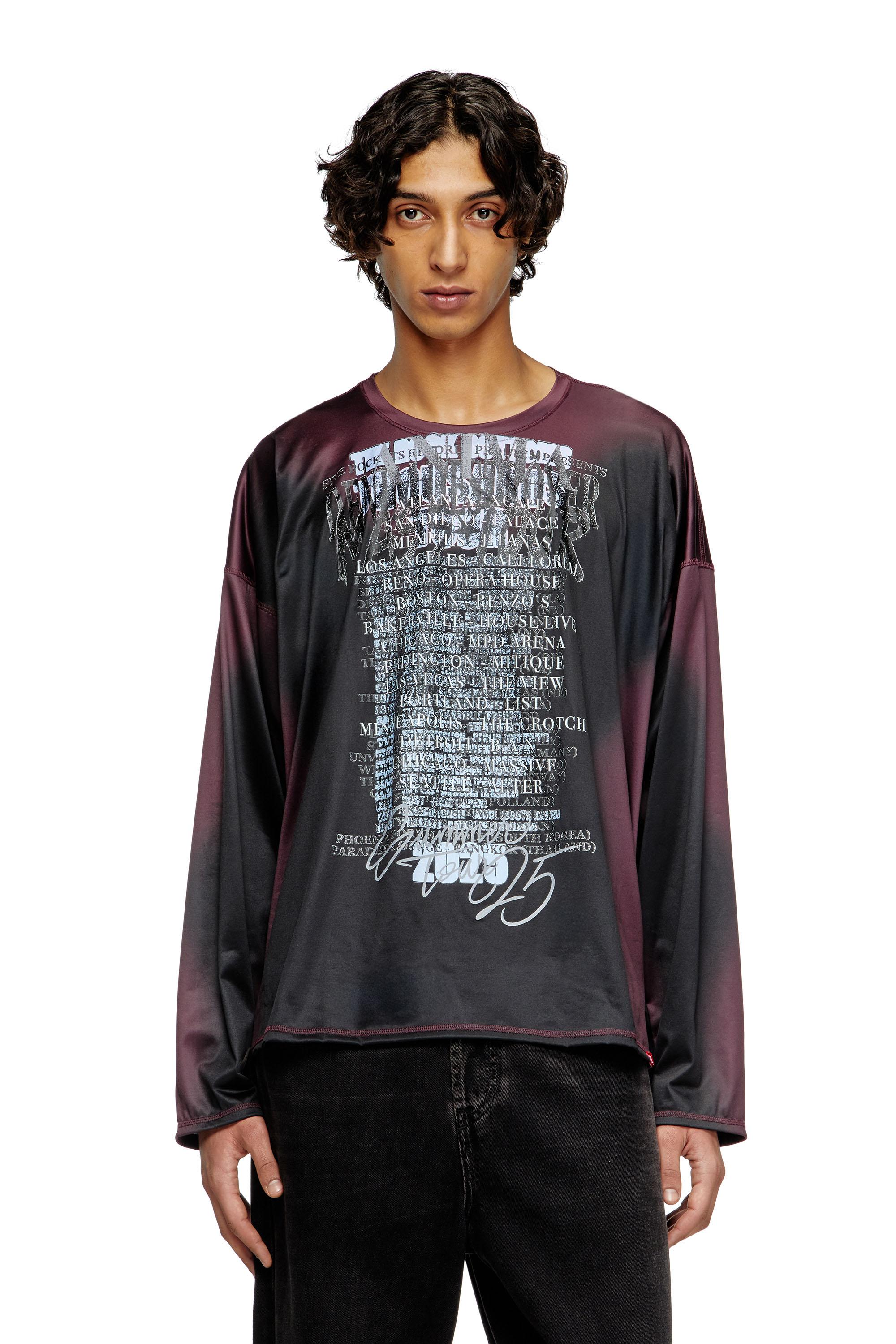 DIESEL Long-Sleeve Tech-Jersey T-Shirt With Lyrics Print in Black 