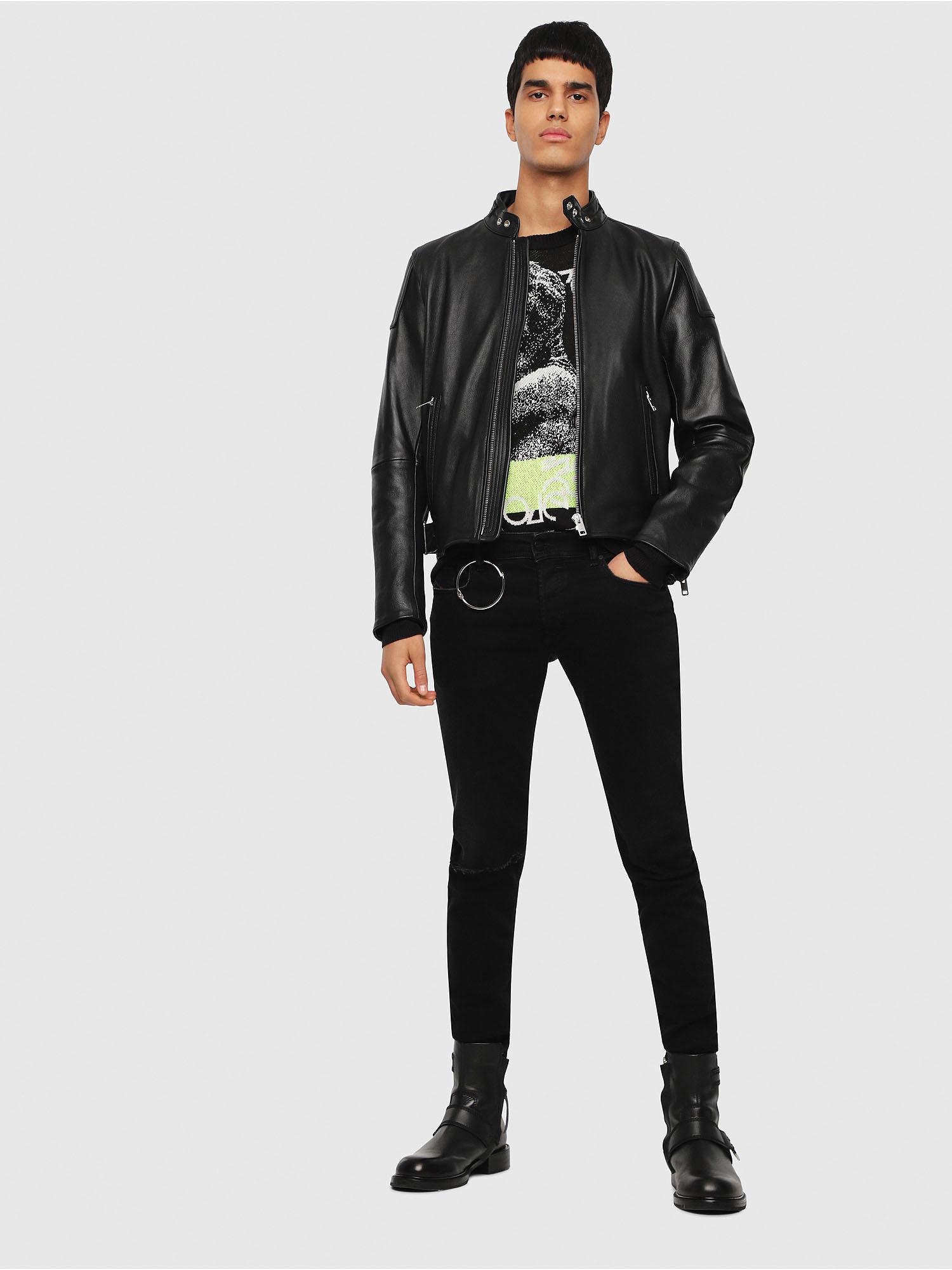 DIESEL Lrushis Leather Biker Jacket With Side Buckles in Black for Men