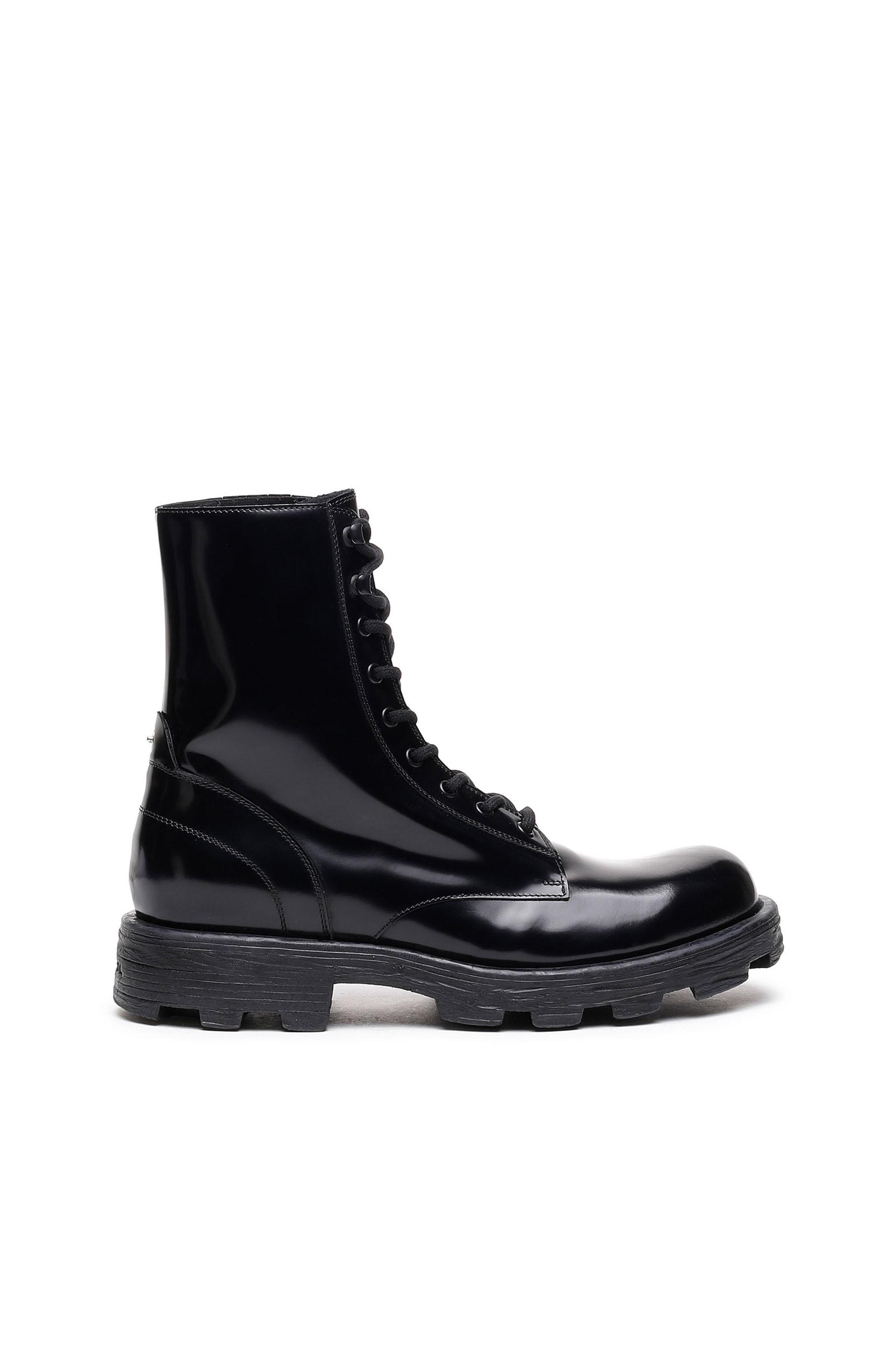 DIESEL Combat Boots In Glossed Leather in Black for Men Lyst