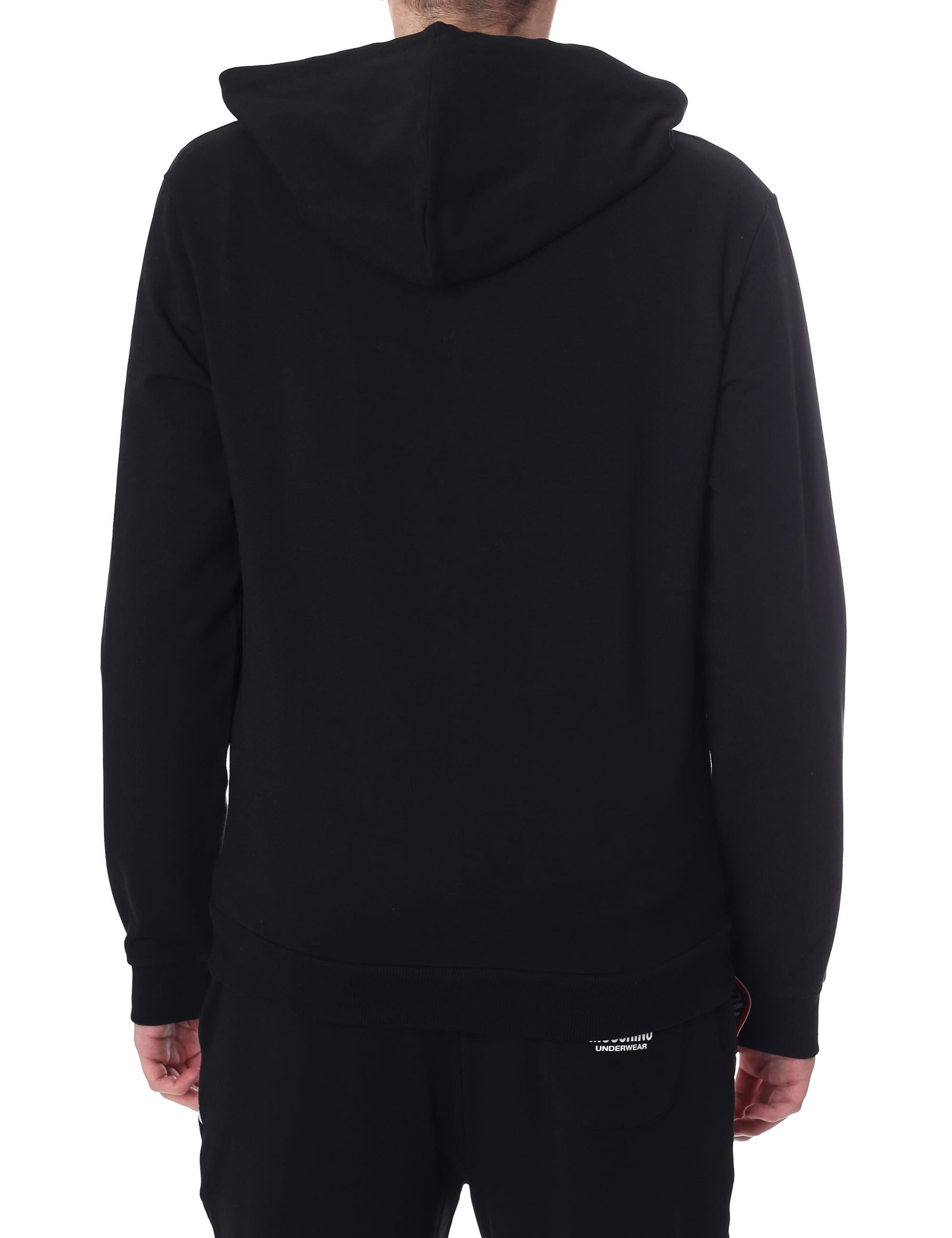 REPLAY Felpa Uomo Nero con Cappuccio Stampa con Logo e Bande Bicolor M3911