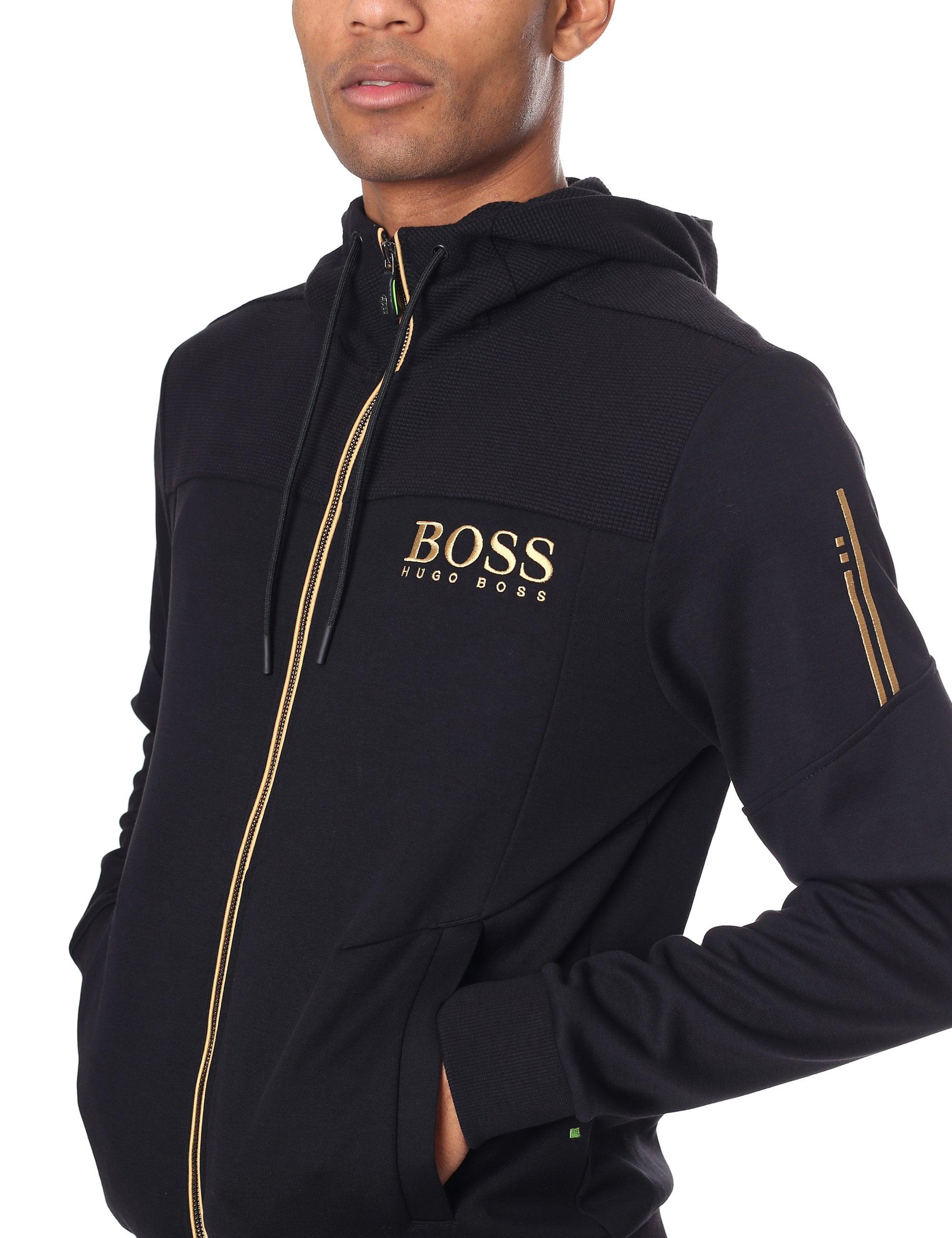 boss athleisure saggy full zip hoodie black