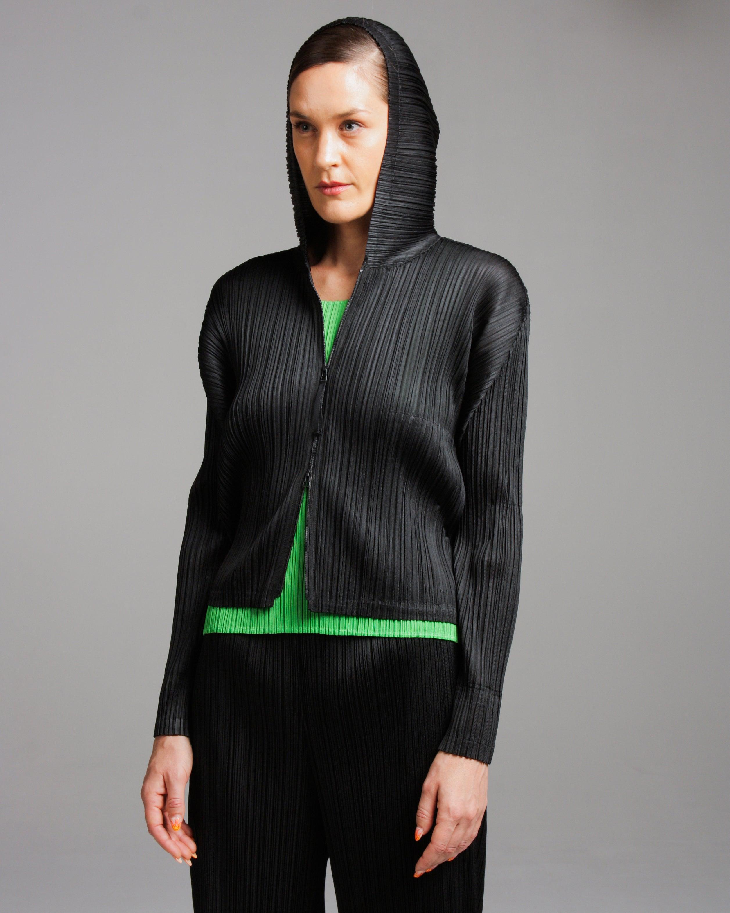 Pleats Please Issey Miyake Synthetic Zip-up Hooded Jacket in Black | Lyst