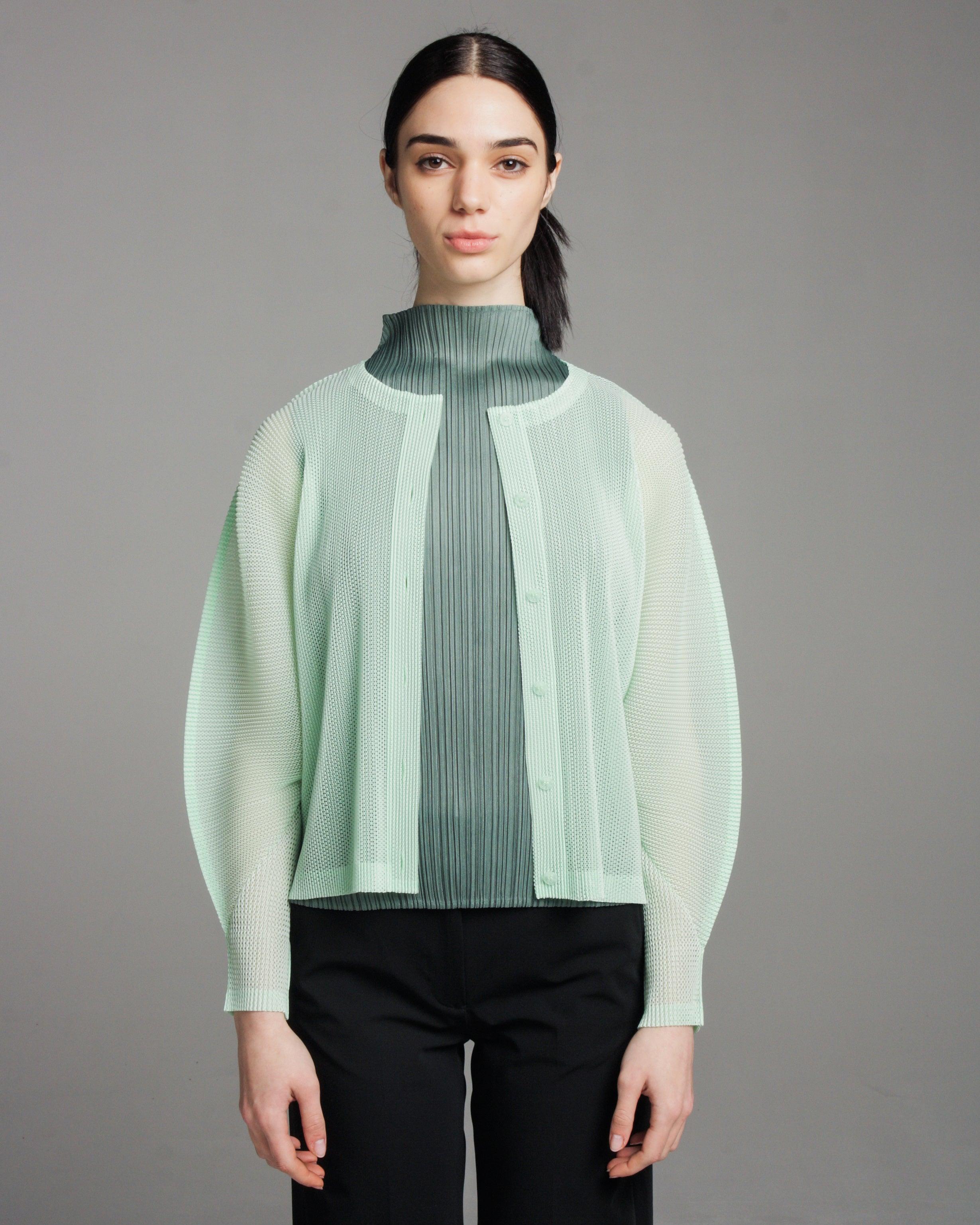 Pleats Please Issey Miyake Tatami Mesh Cardigan in Green | Lyst