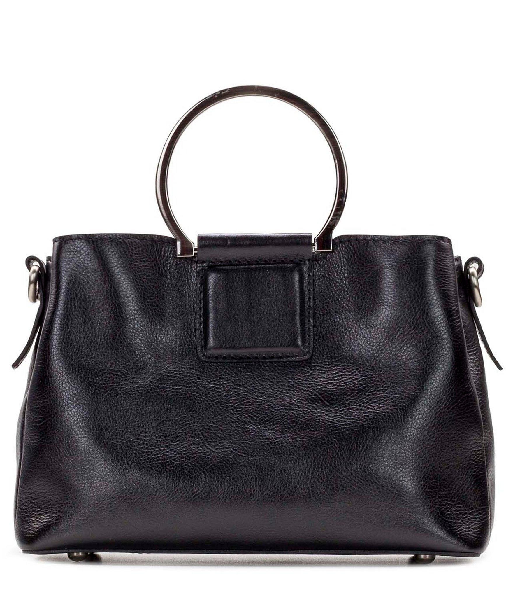 Patricia Nash Empoli Ring Handle Leather Satchel Bag in Black/Gold ...