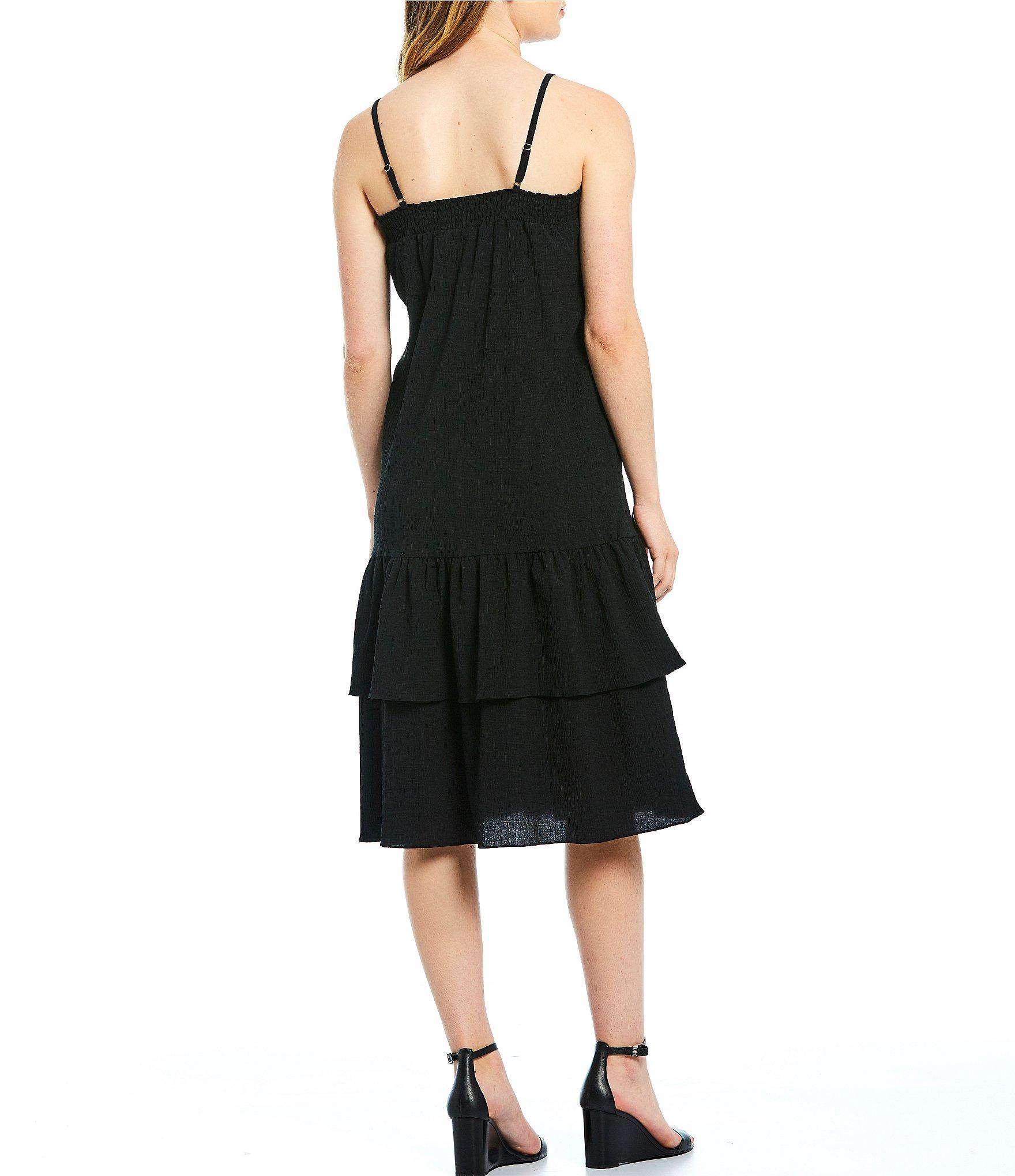 black square neck strappy midi dress