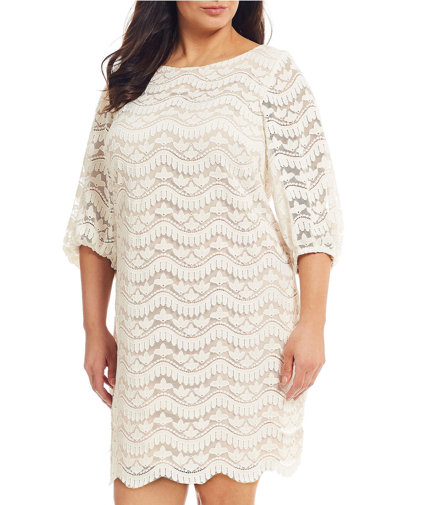 eliza j scalloped edge lace gown