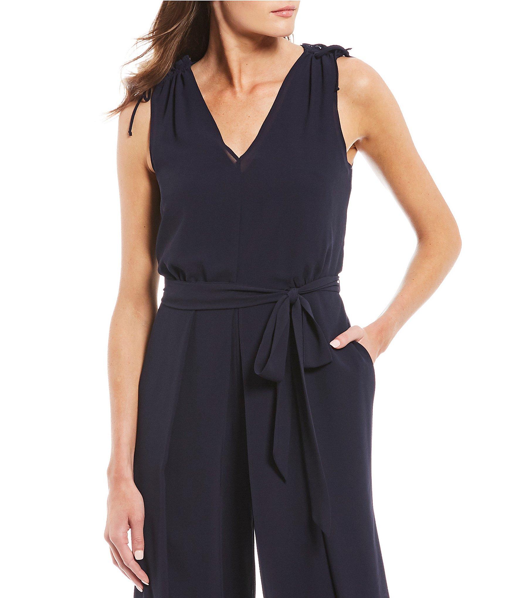 Vince Camuto Chiffon V-neck Cropped Jumpsuit in Navy (Blue) - Lyst