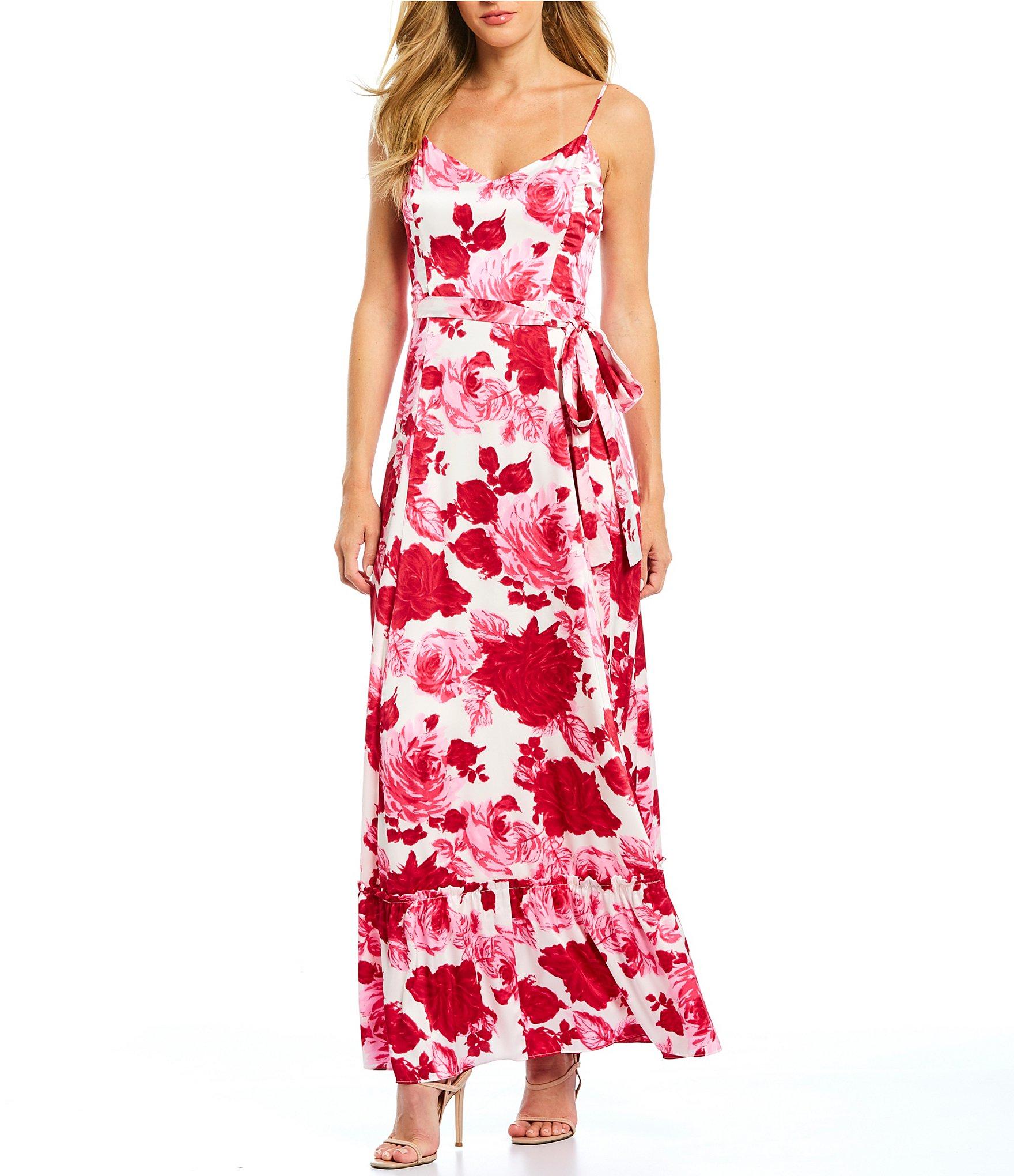 Betsey Johnson Stretch Satin Floral Print Maxi Dress in Pink - Lyst