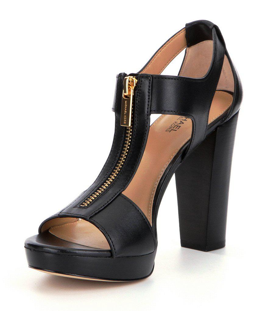 MICHAEL Michael Kors Berkley Leather Zip-up Block Heel Sandals in Black - Lyst