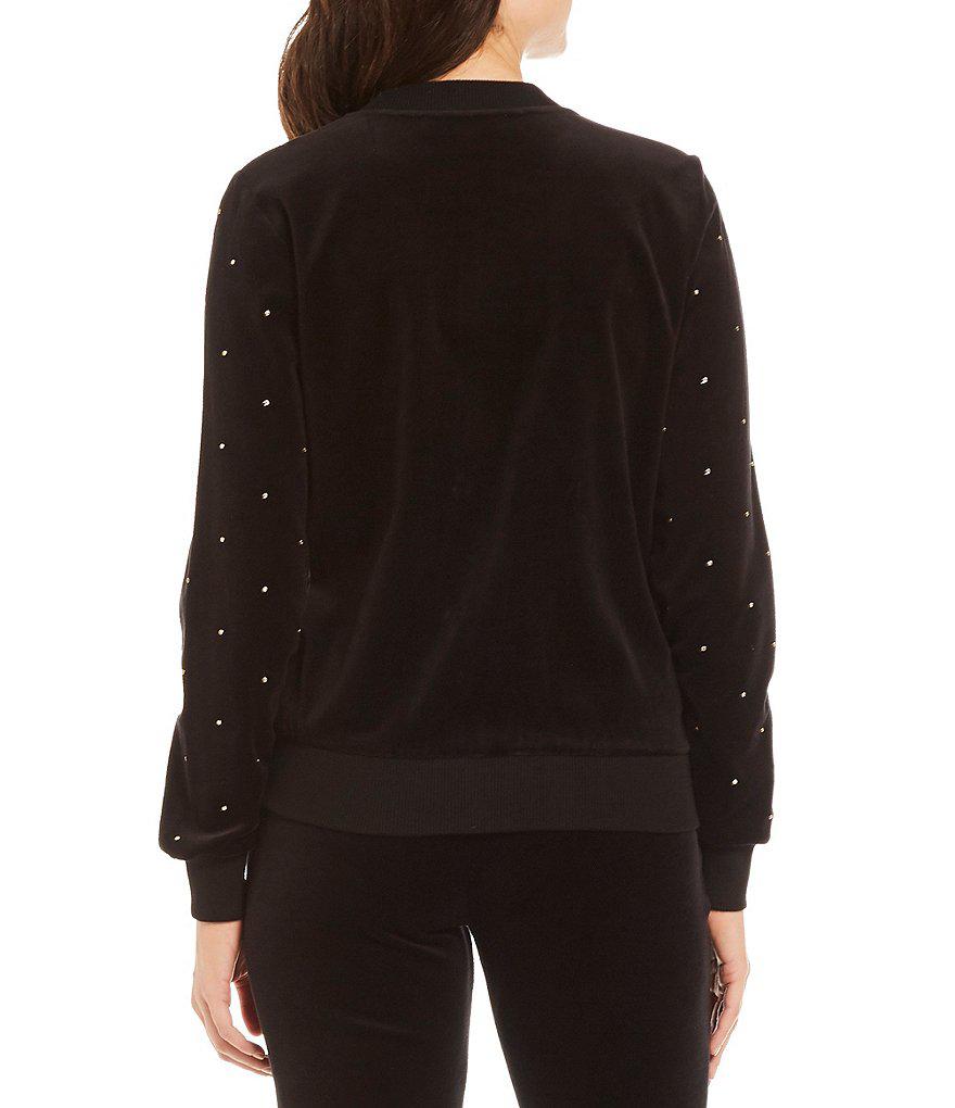 MICHAEL Michael Kors Rhinestone Embellished Velour Bomber Jacket in