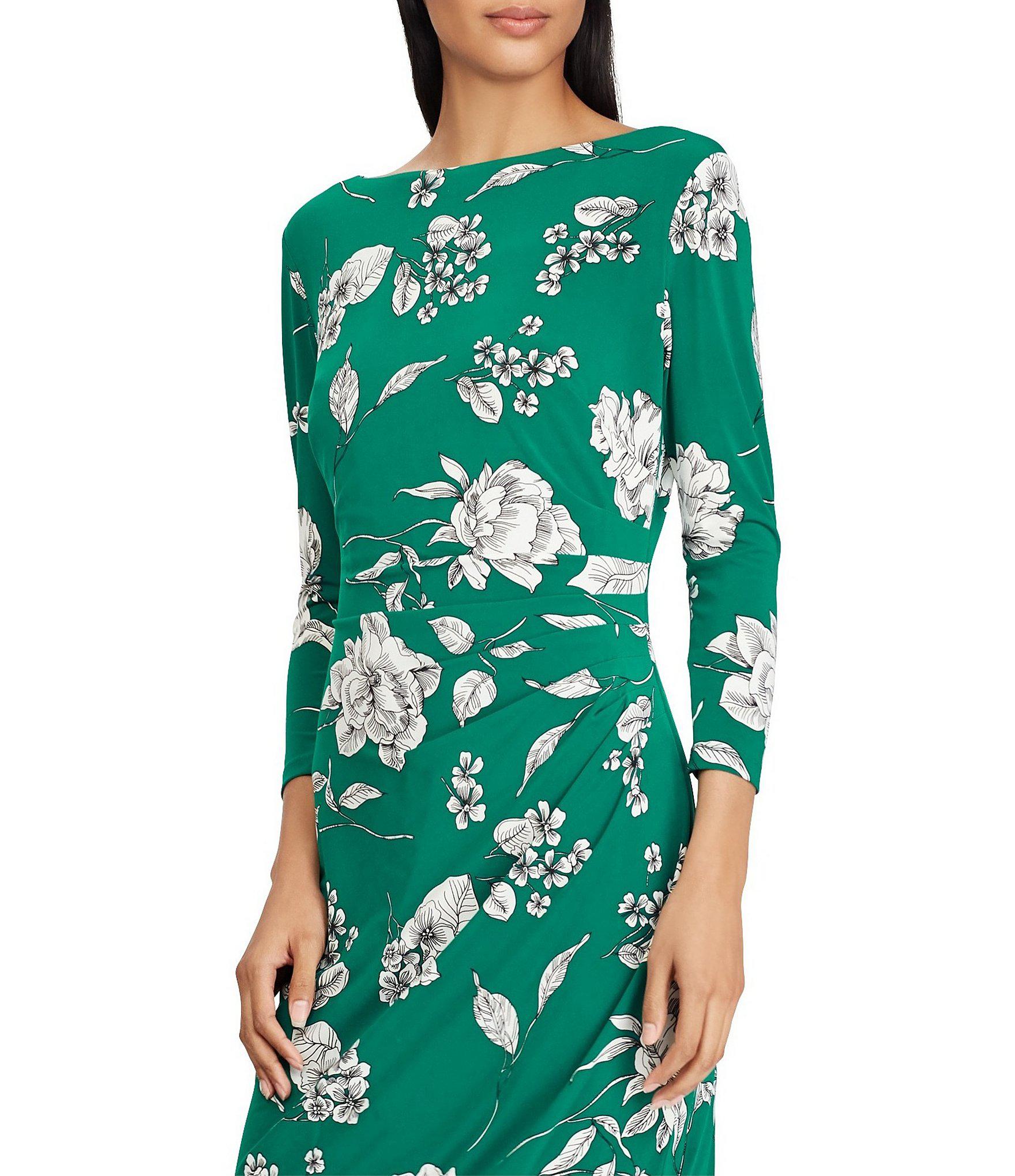 Lauren by Ralph Lauren Floral Printed Jersey Dress in Green - Lyst