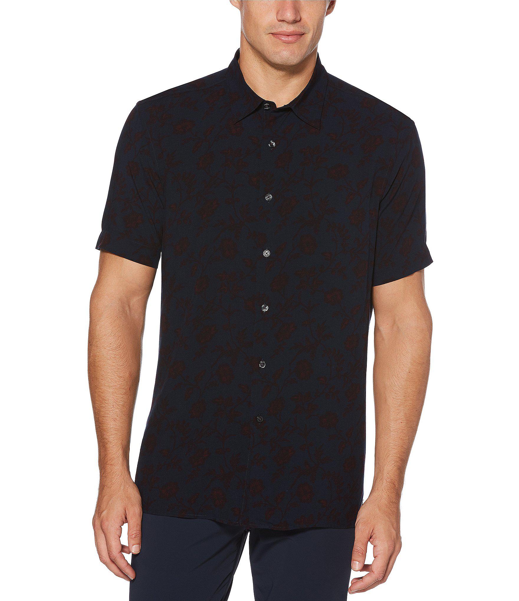 Perry Ellis Synthetic Short Sleeve Solid Shirt in Dark Sapphire (Black ...