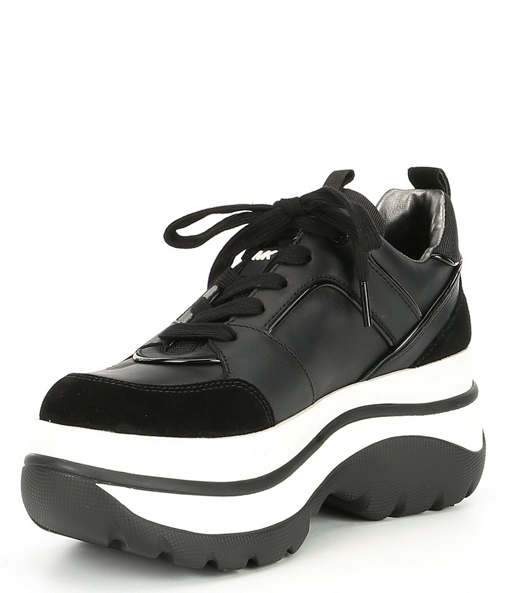 michael michael kors felicia leather and canvas platform trainer