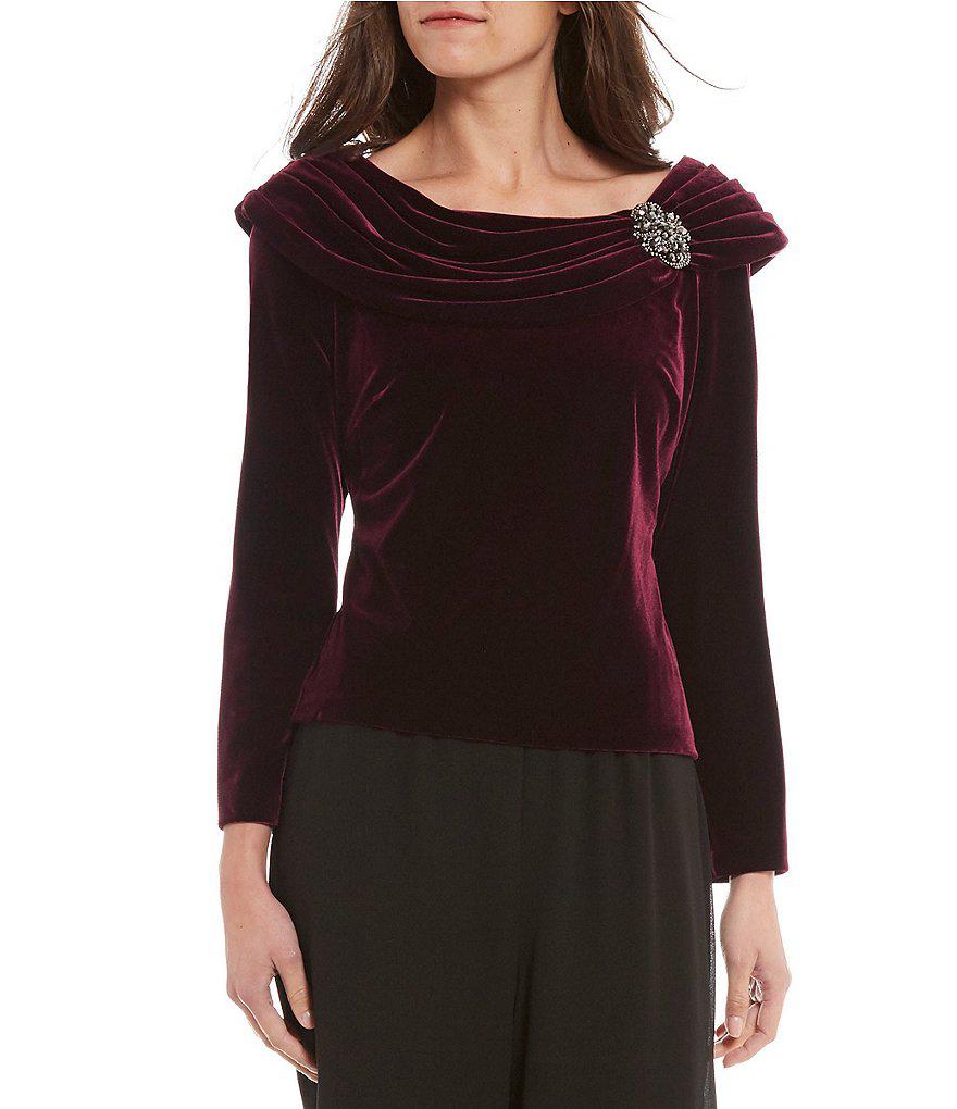 Alex Evenings Petite Velvet Portraitcollar Blouse in Black Lyst