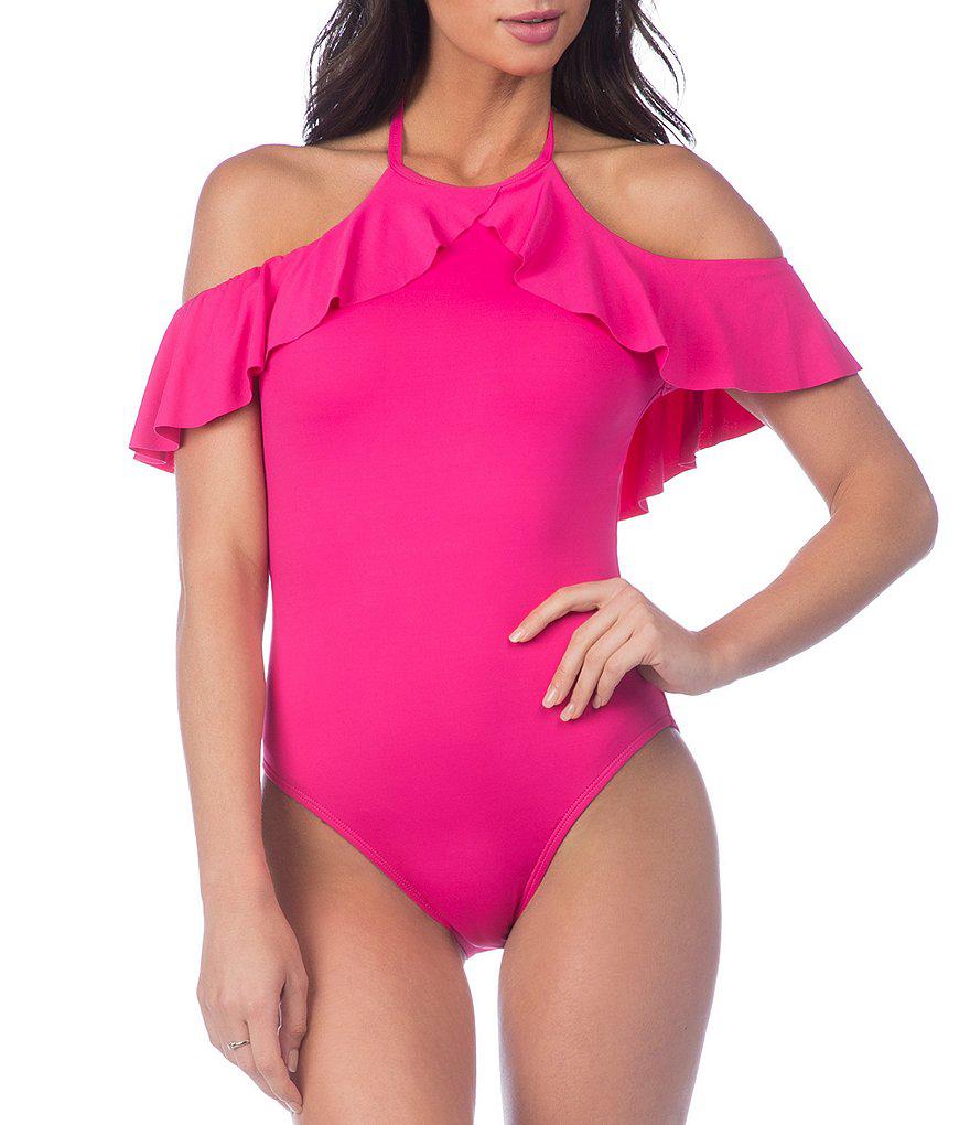 la blanca off the shoulder one piece pink