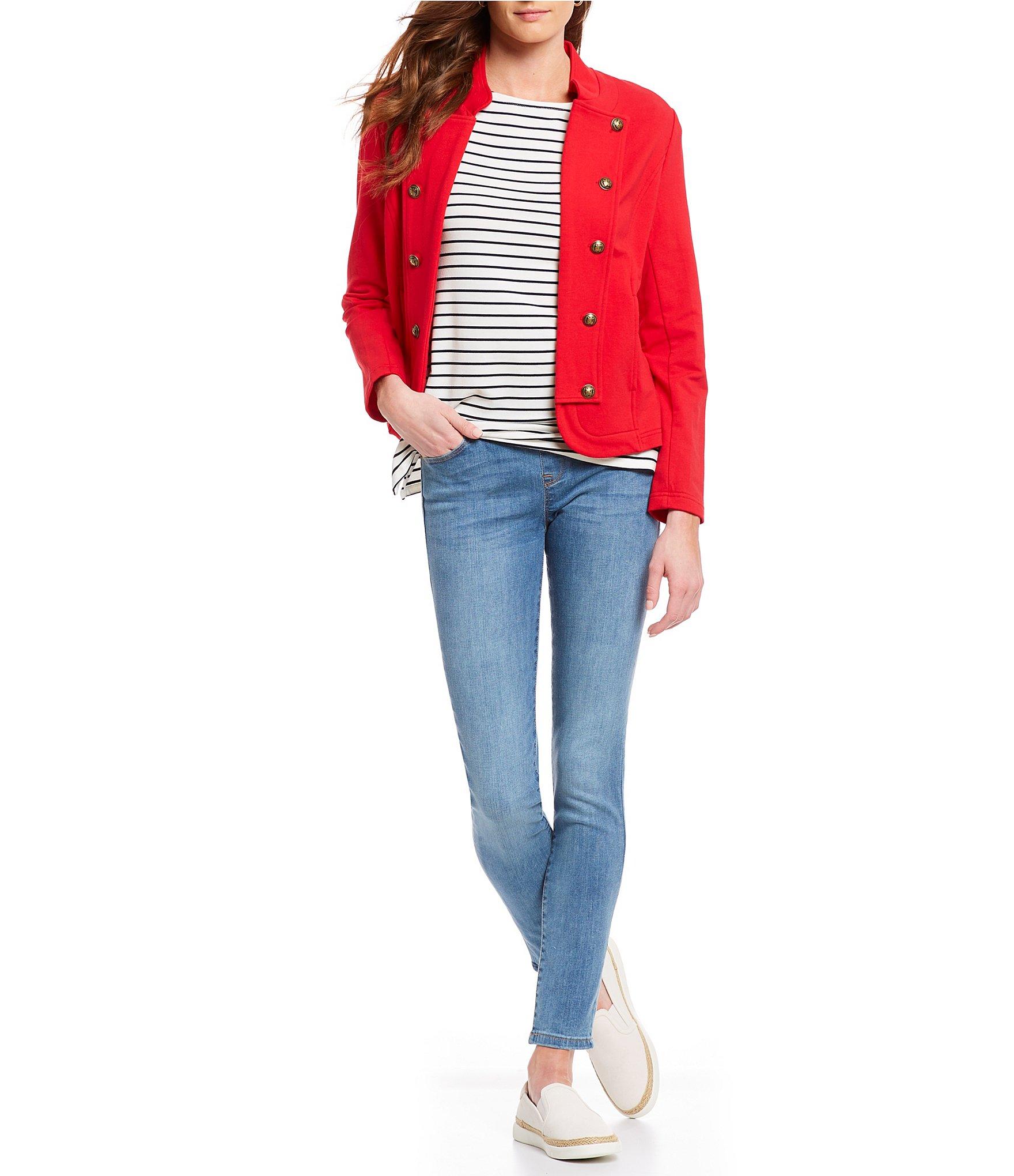 Tommy Hilfiger Cotton Button Trim Military Band Jacket in Scarlet (Red