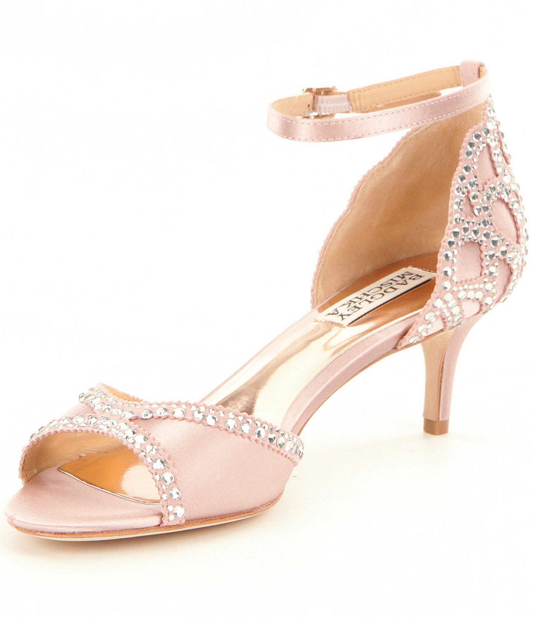 Badgley Mischka Gillian Jeweled Satin & Suede Dress Sandals in Pink - Lyst