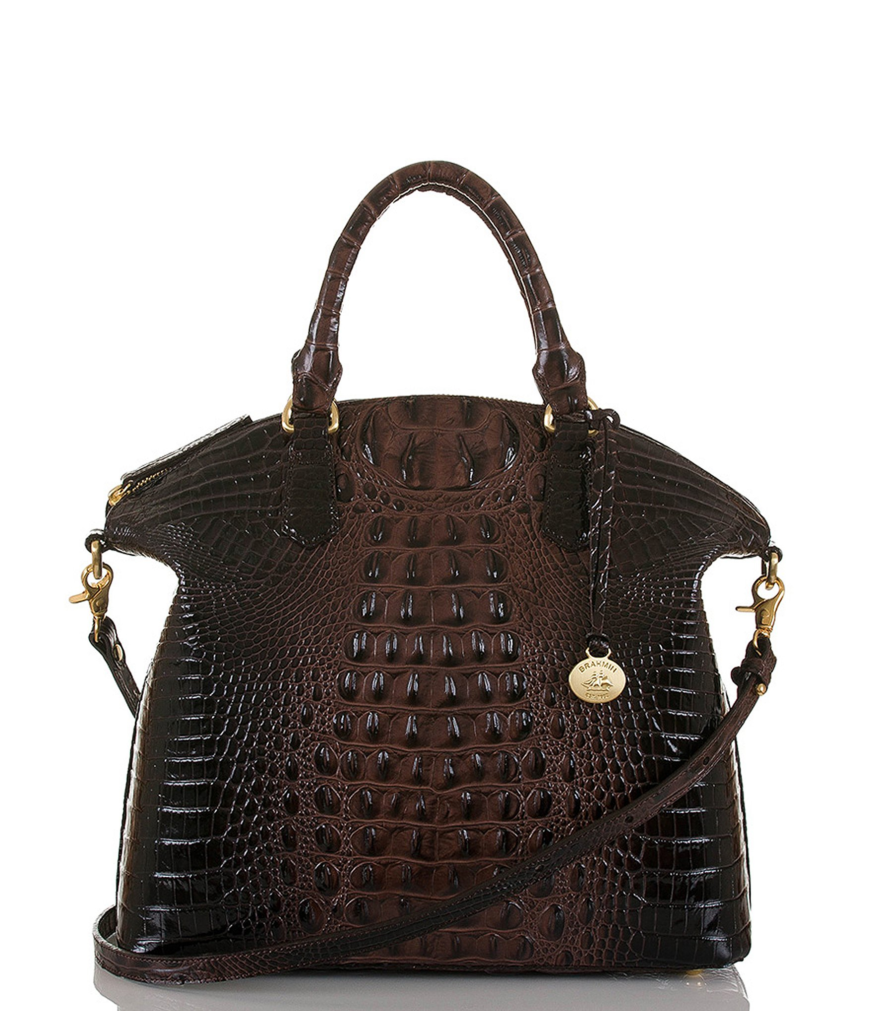 Brahmin Melbourne Collection Large Duxbury Croco-embossed Dome Satchel in Black | Lyst