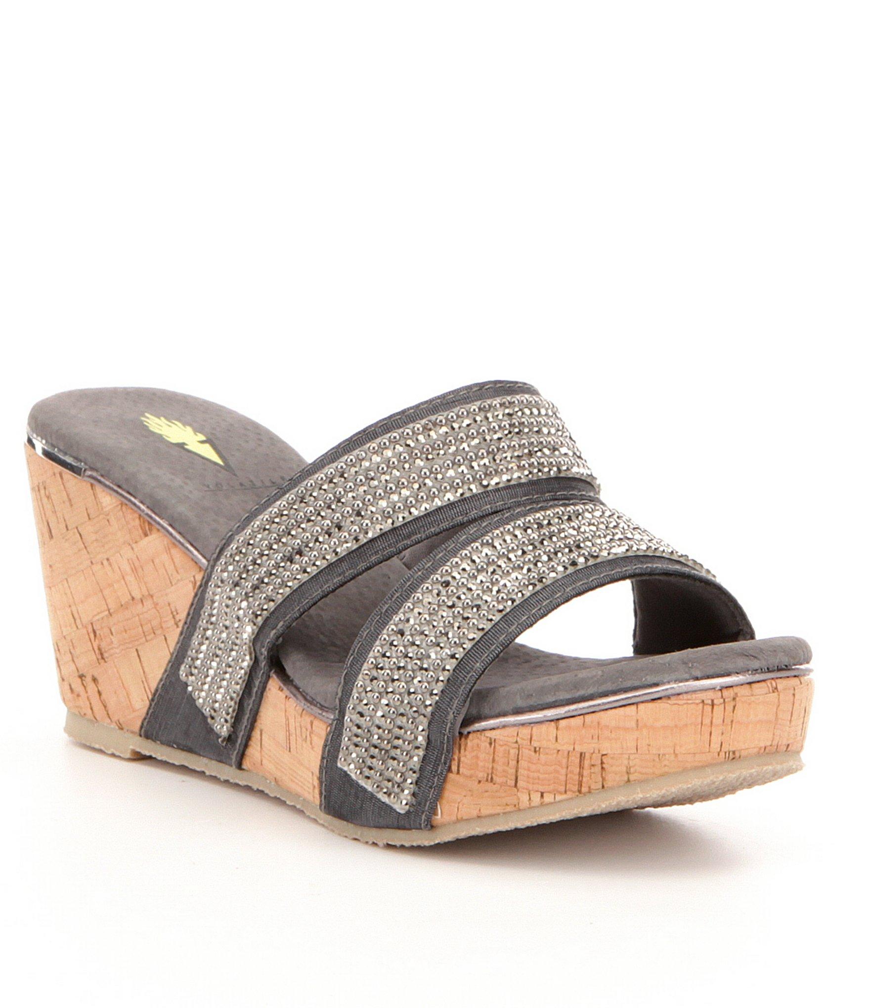 Volatile Suede Candied Textile Banded Rhinestone Embellished Wedge