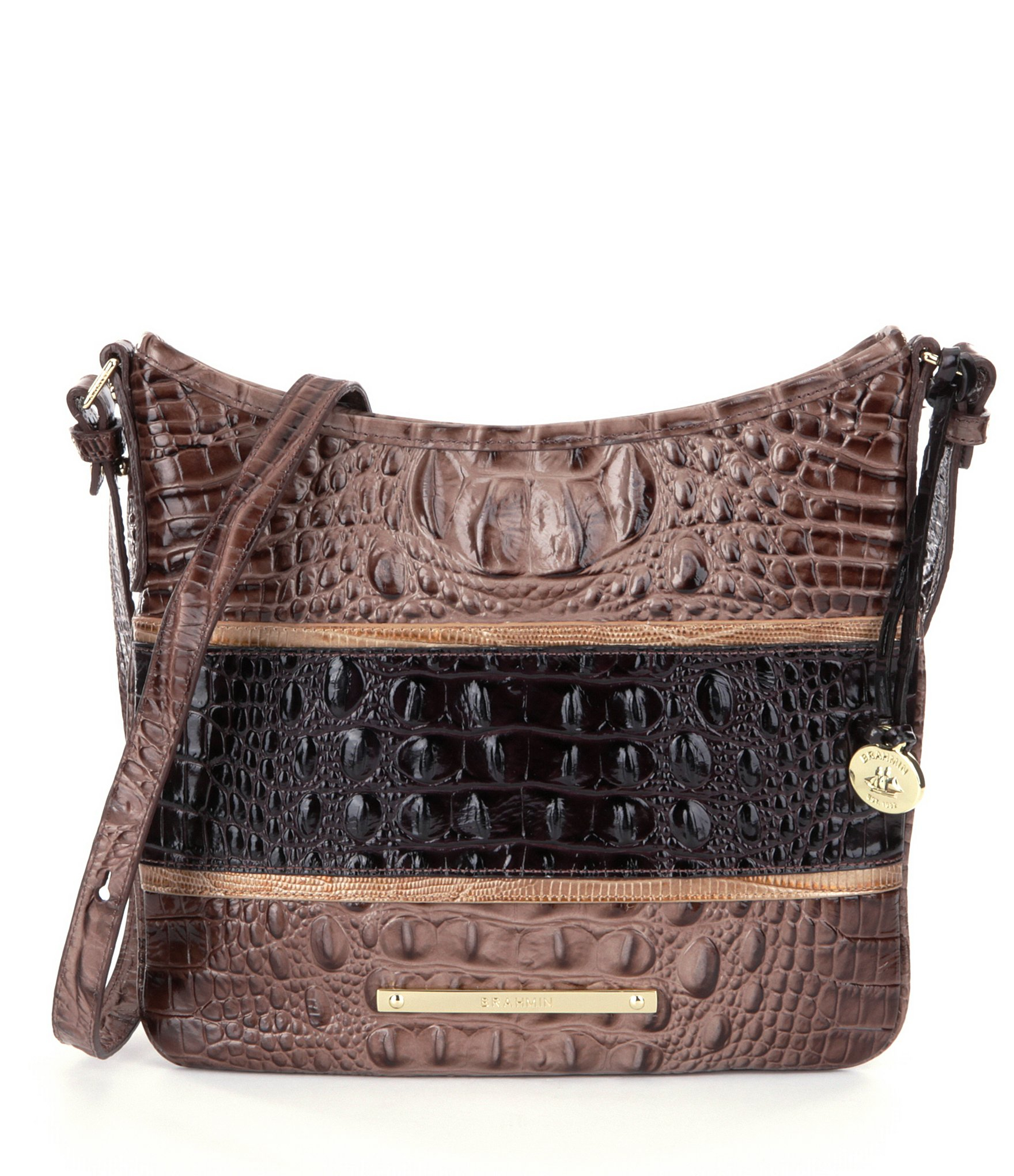 Brahmin Leather Caron Collection Jody Striped Embossed Cross-body Bag in Brown - Lyst