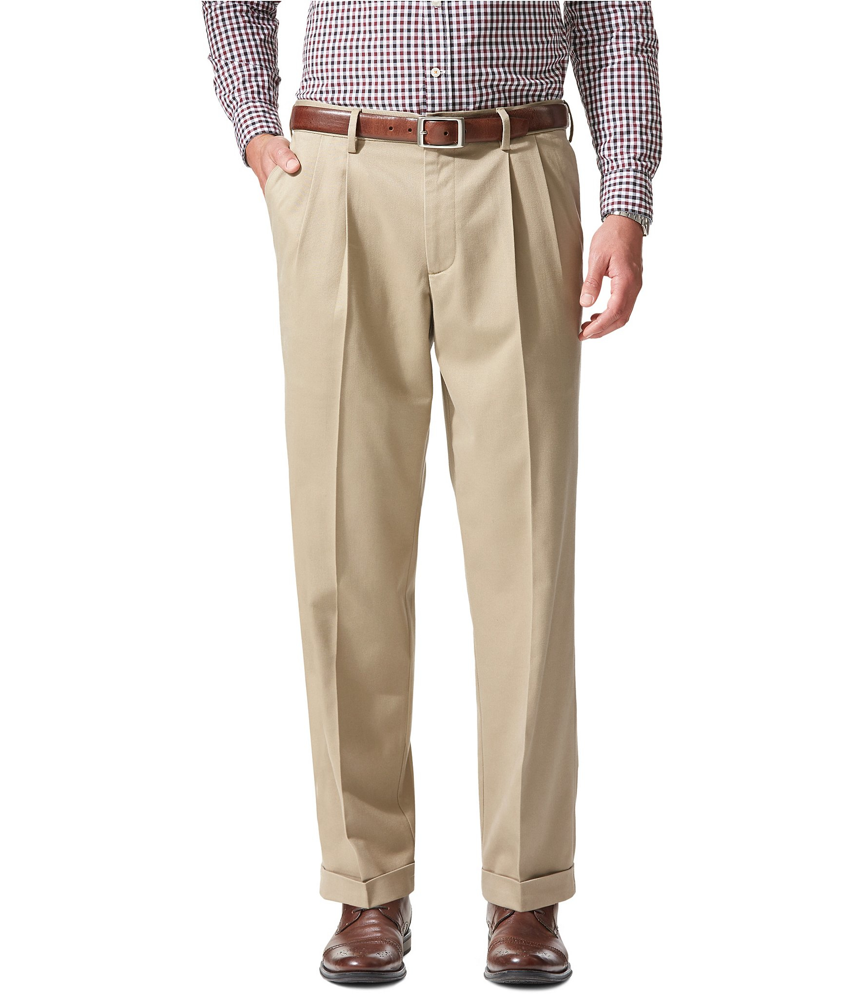 Dockers Non-iron Comfort Khaki Expander Relaxed-fit Pleated Pants in ...