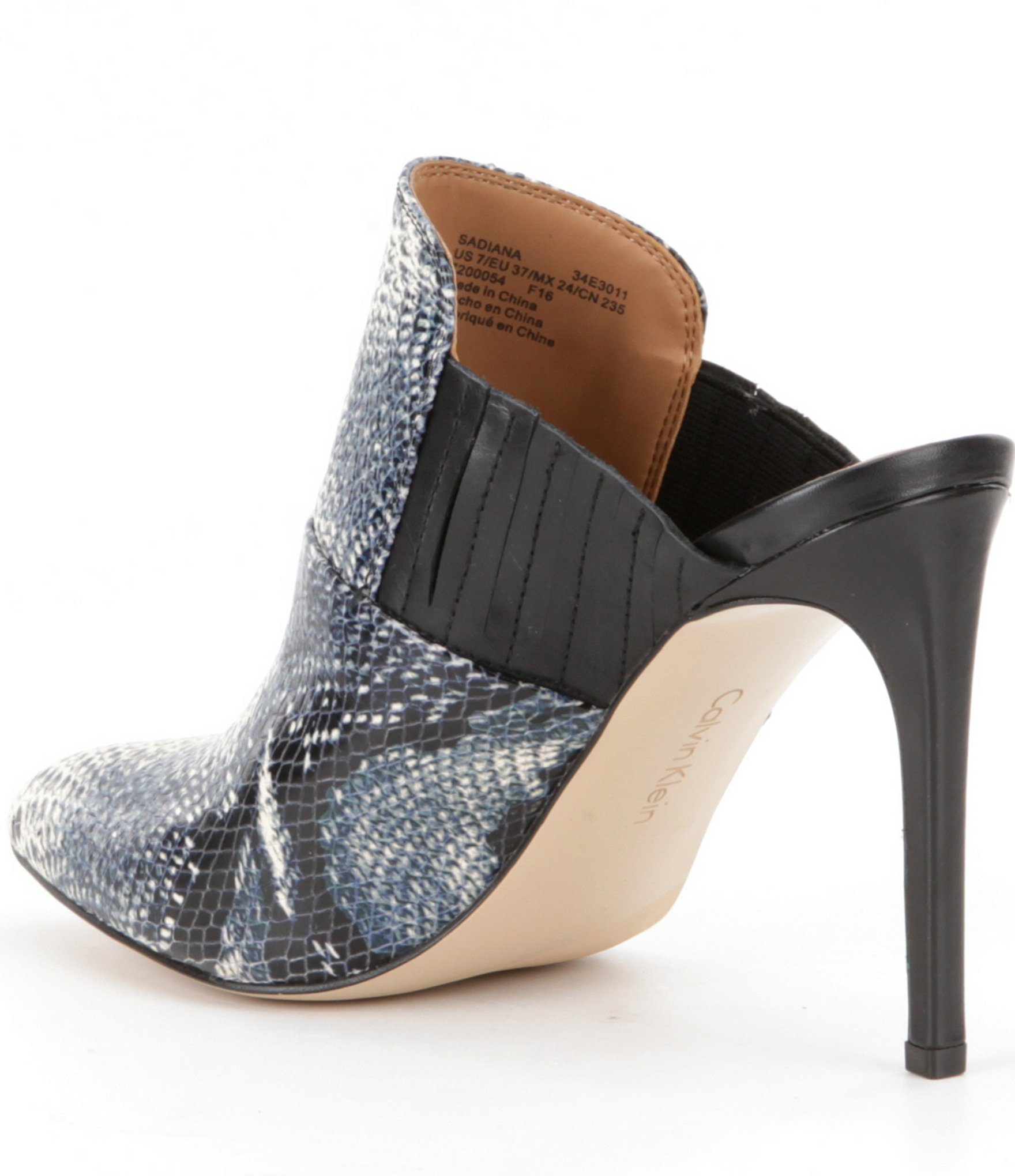 Calvin klein Sadiana Snake Leather Slip On Pointed Toe Dress Mules in