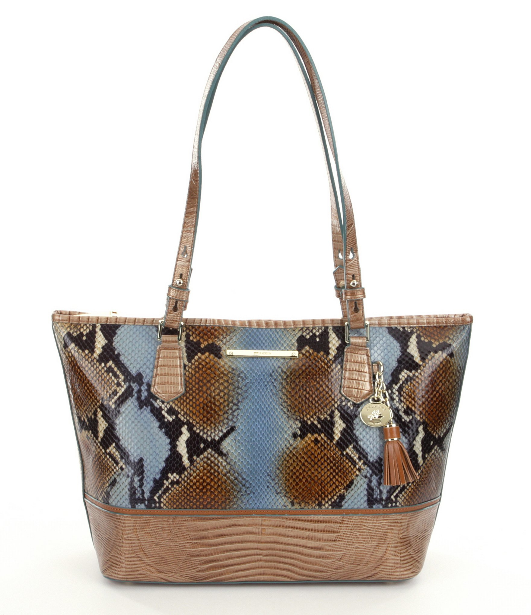 Brahmin Leather Cortes Collection Medium Asher Snake-embossed Tote in Brown - Lyst