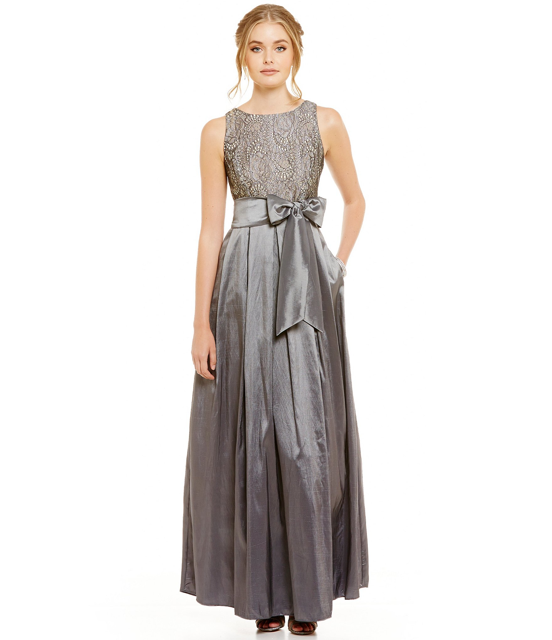 Eliza j Lace Bodice Sleeveless Jewel-neck Ball Gown in Metallic | Lyst