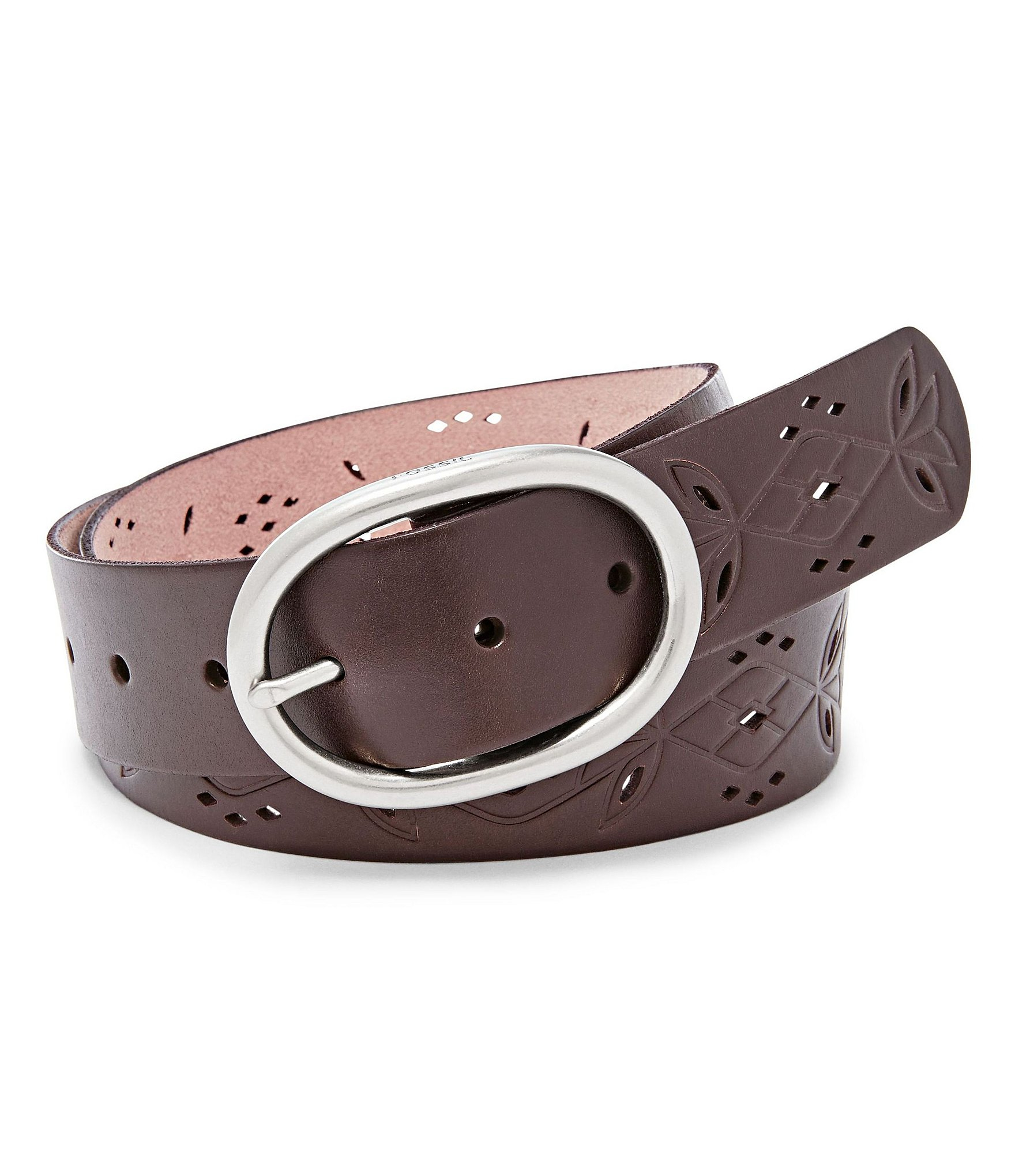 Lyst Fossil Floral Perforated Leather Belt