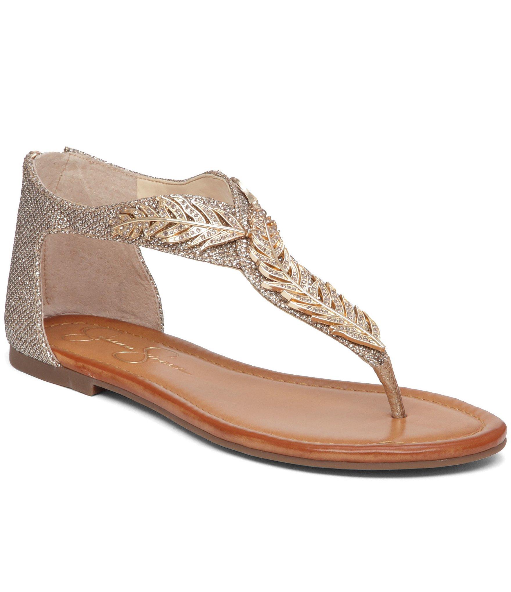 Jessica Simpson Synthetic Kalie Embellished Flat Thong Sandals in Gold ...