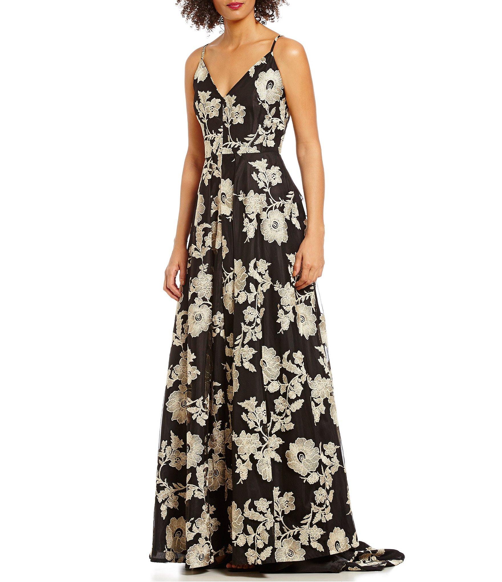 calvin klein black dress with embroidered flowers