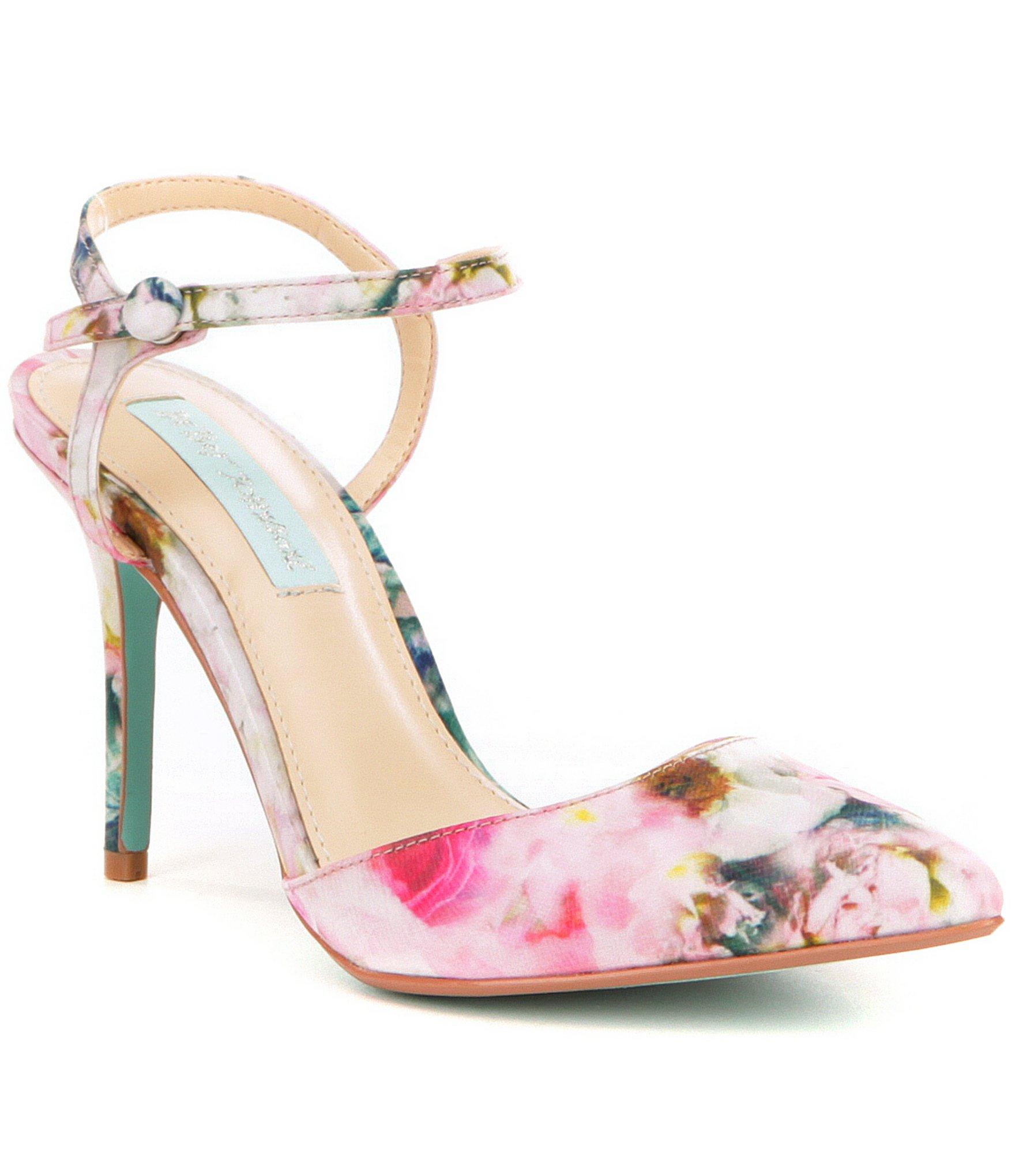 Betsey johnson Anina Floral Satin Pointed Toe Ankle Strap Pumps in Pink ...