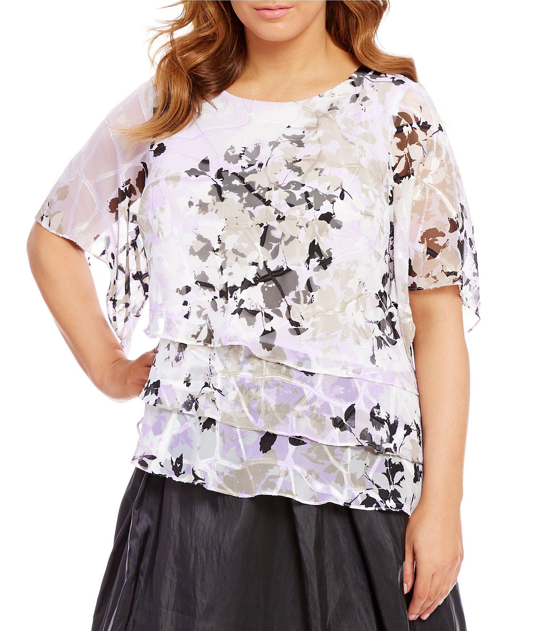 Alex evenings Plus Printed Tiered Chiffon Blouse | Lyst