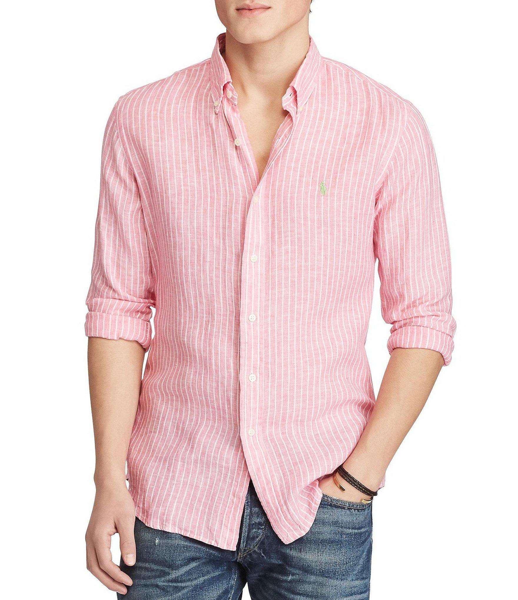 Polo ralph lauren Striped Long-sleeve Linen Shirt in Pink for Men ...