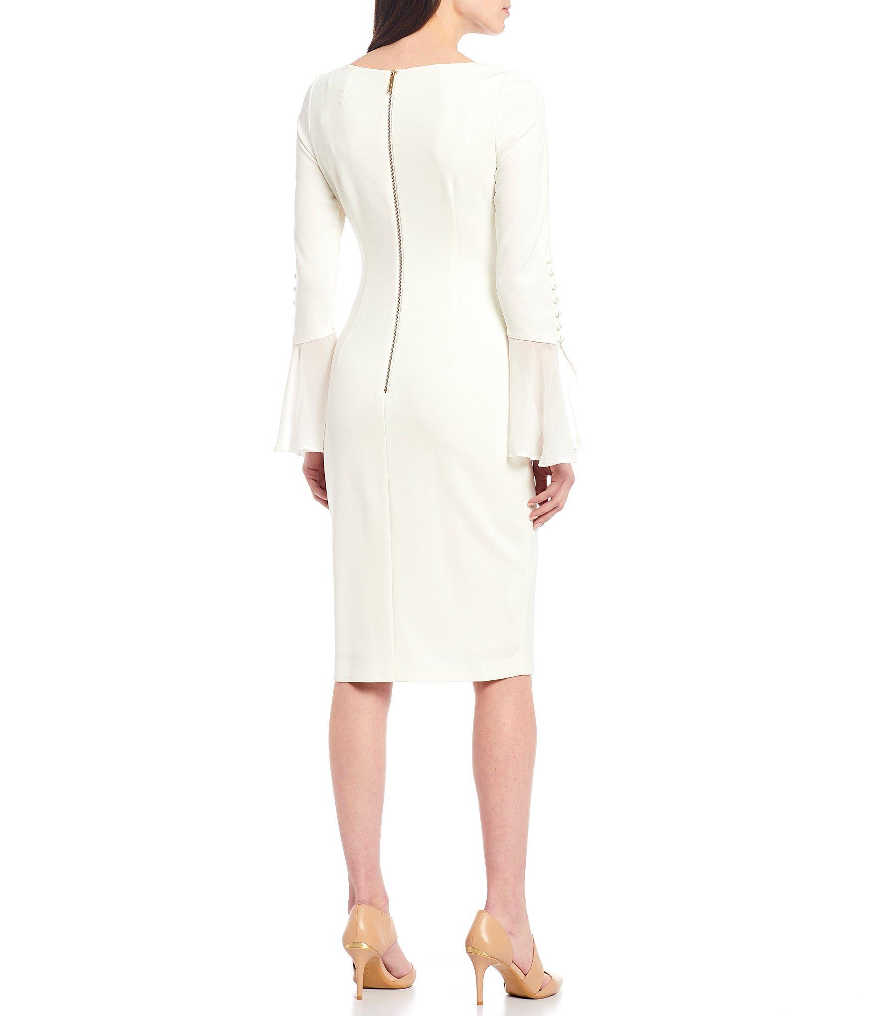 Calvin Klein Chiffon Bell Sleeve Sheath Dress in Cream (White) - Lyst