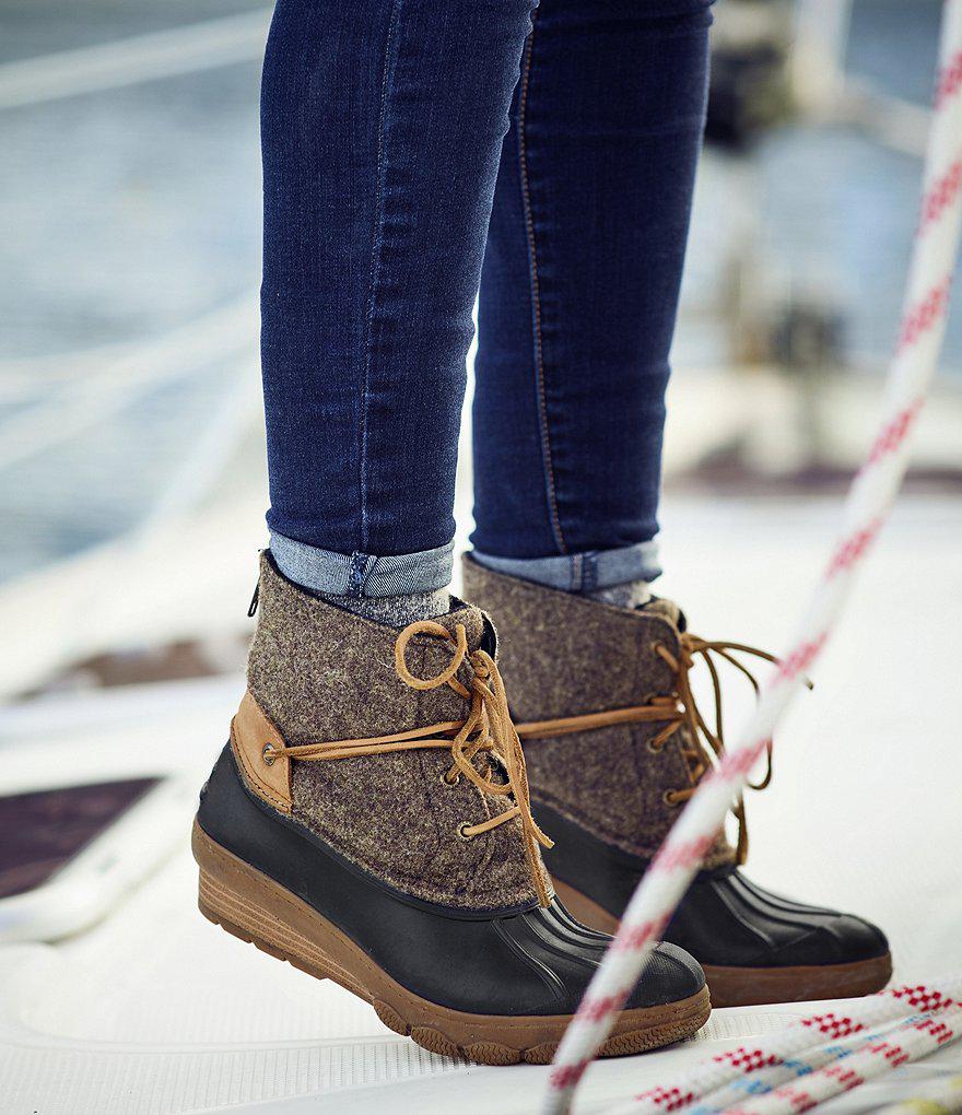 saltwater emboss wool duck rain boots