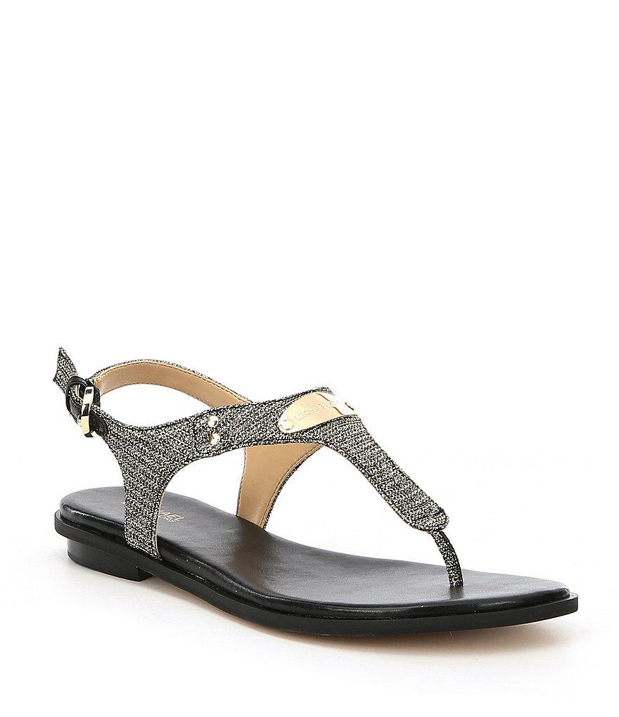 mk plate glitter thong sandals