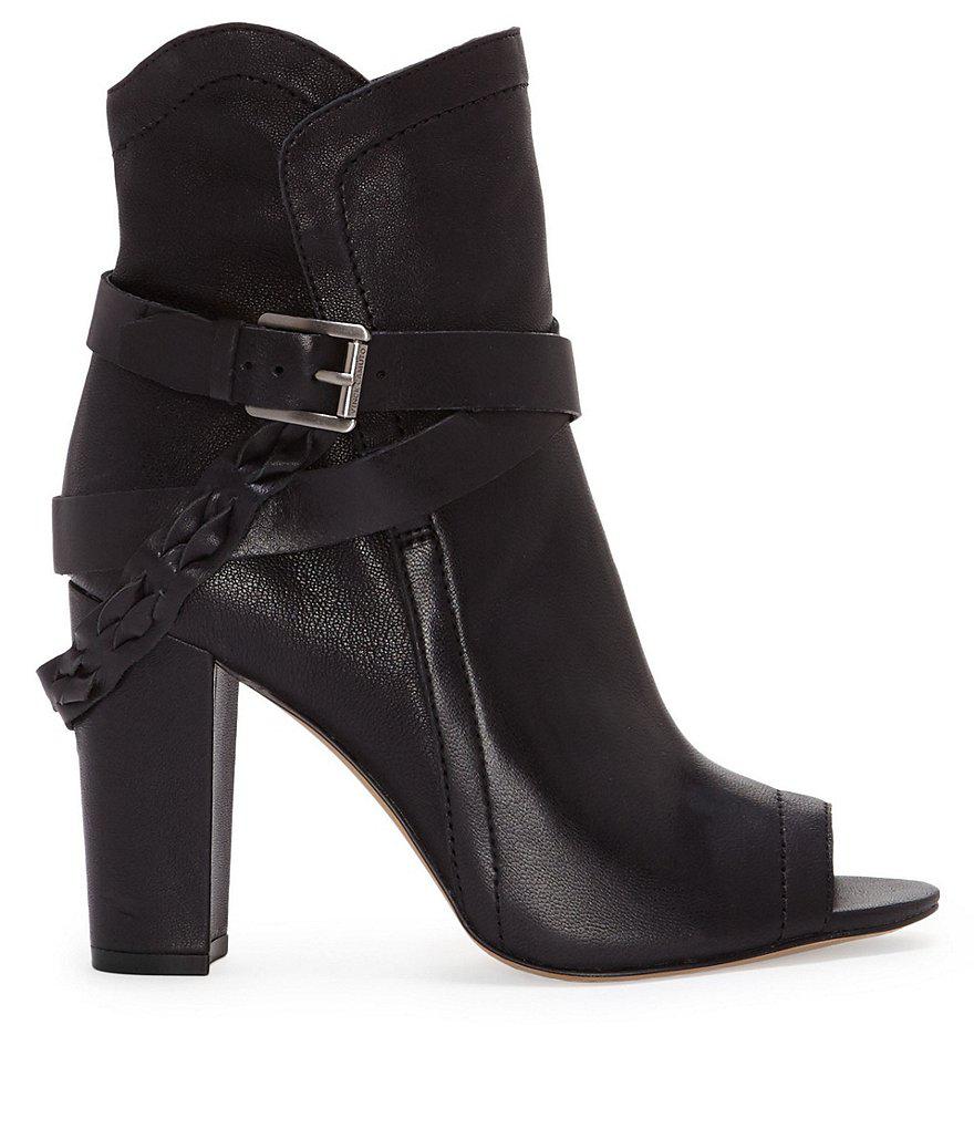 Vince Camuto Leather Sortina Peep Toe Booties in Black - Lyst