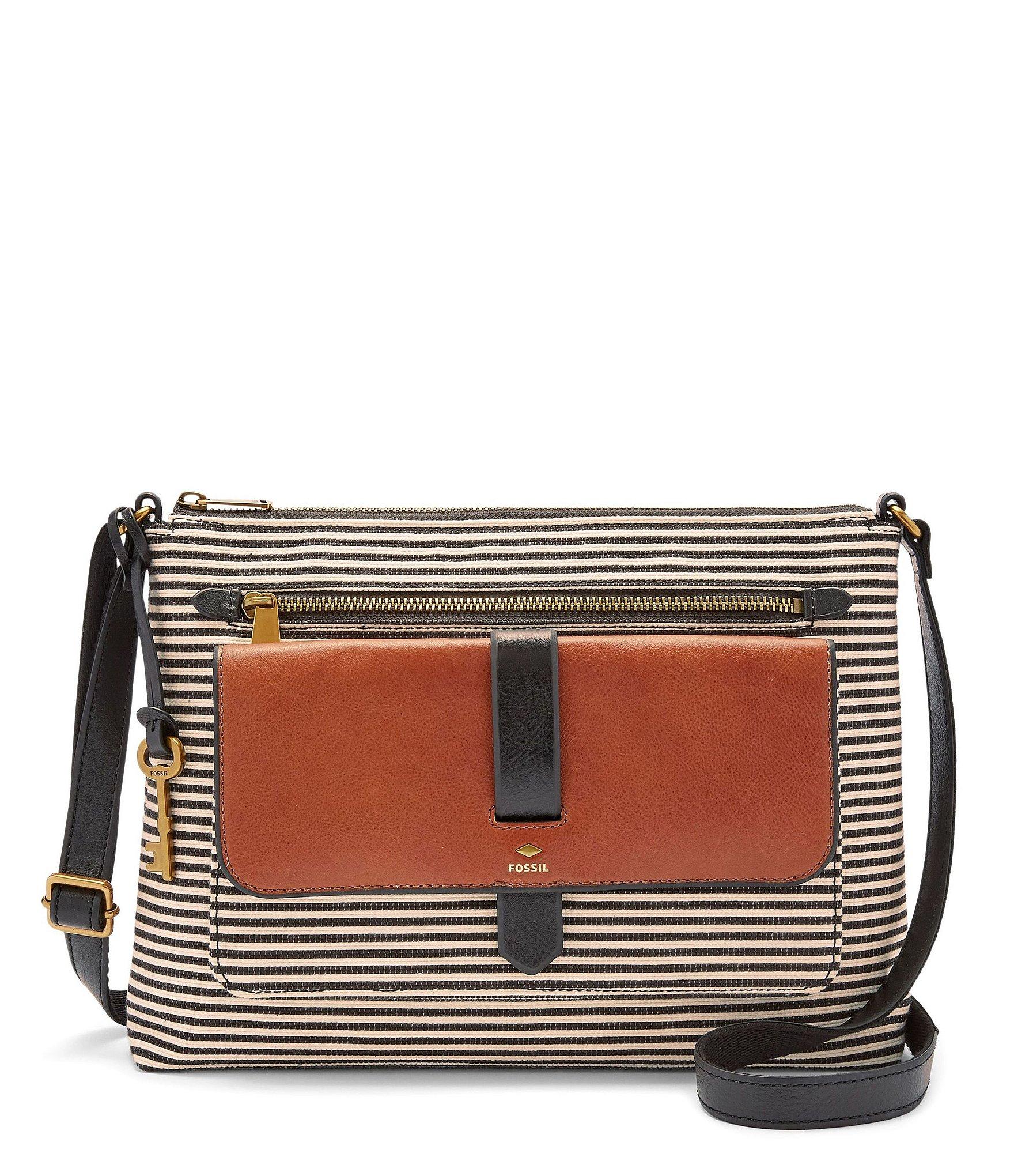 Fossil Leather Kinley Striped Crossbody Bag in Black Stripe (Black) Lyst