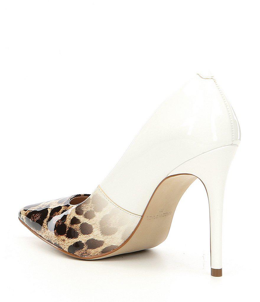 white leopard pumps