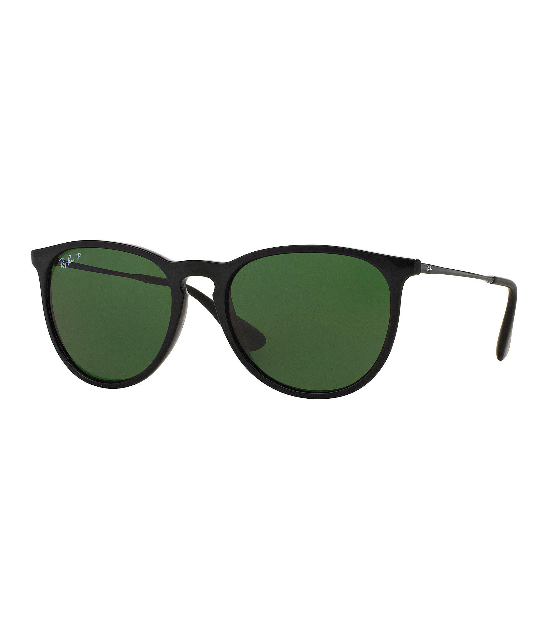 RayBan Synthetic Erika Polarized Round Sunglasses in Black,Green