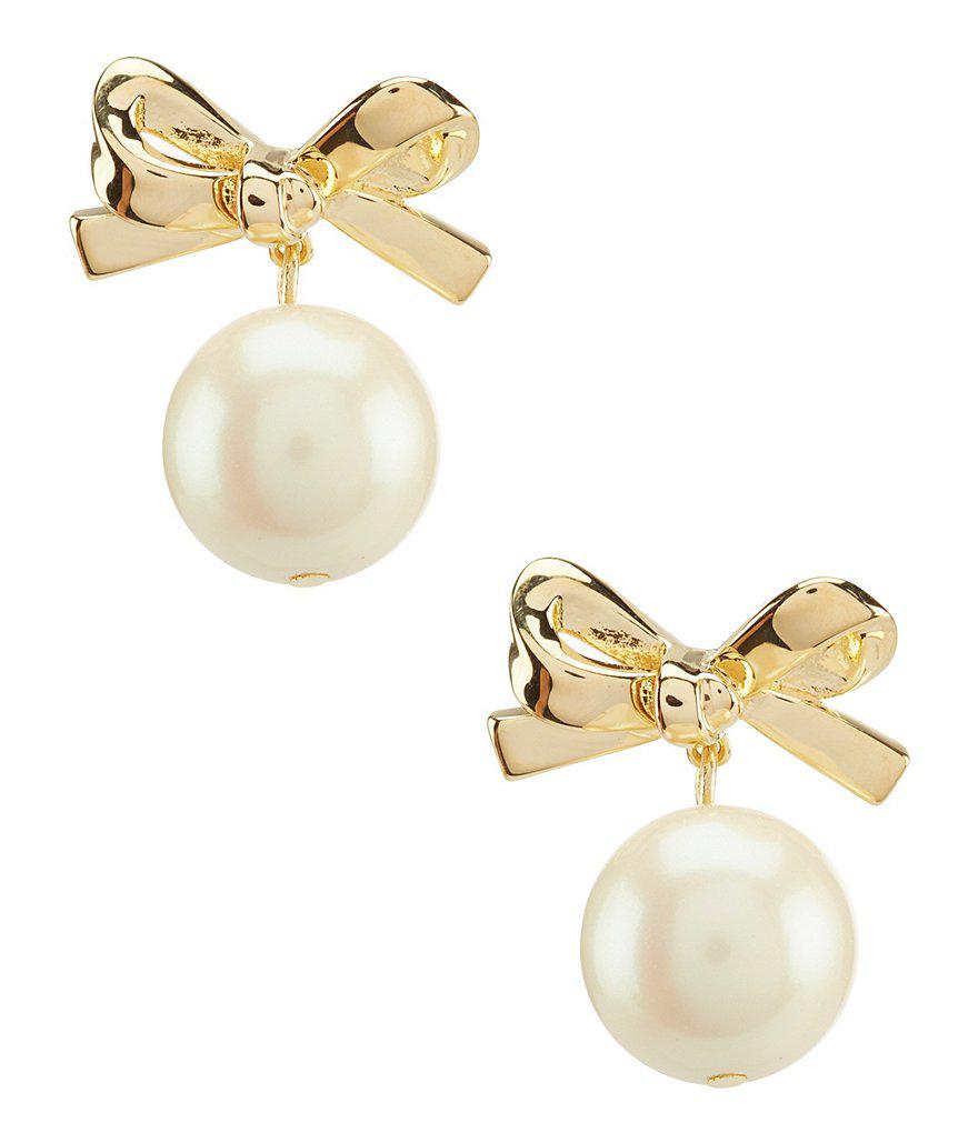 Lyst Kate Spade Skinny Mini Faux Pearl Drop Earrings In Metallic Gallery