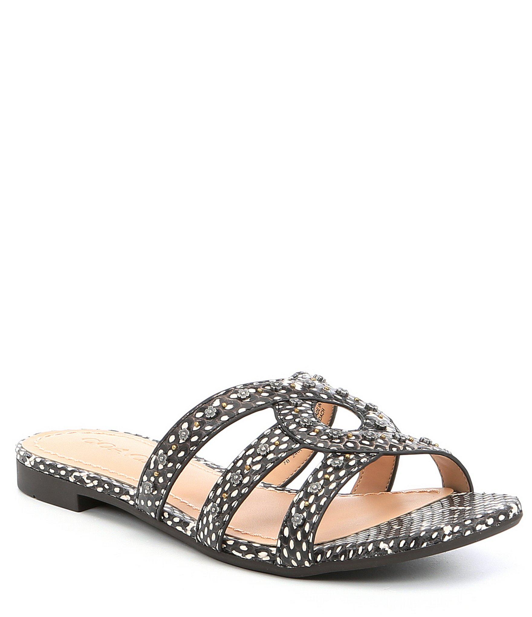 COACH Kennedy Leather Flat Sandals in Natural - Lyst